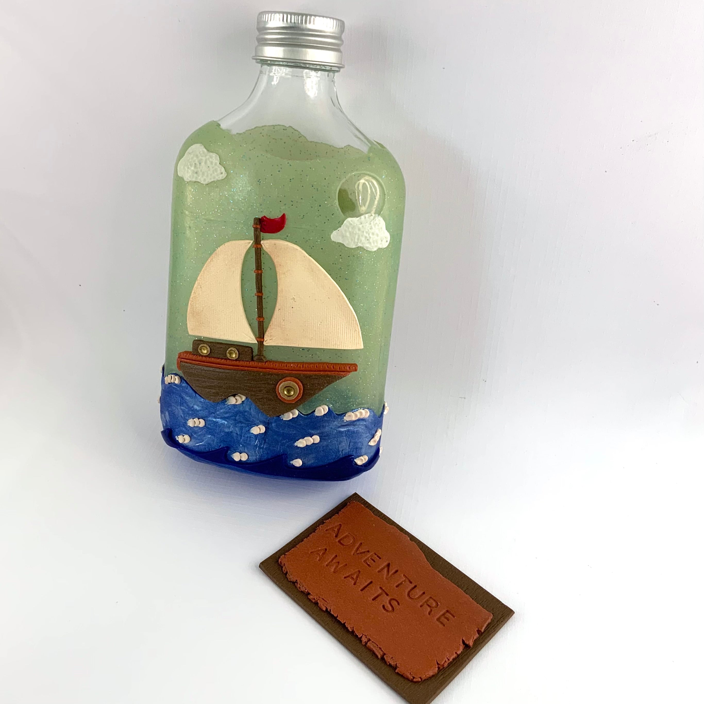 ADVENTURE AWAITS | Polymer Clay | Nautical Decor | Sailing Ship | Inspirational Gift