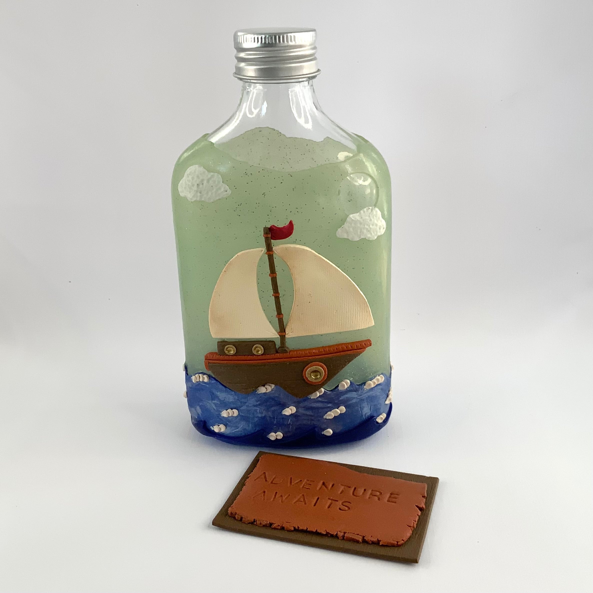 ADVENTURE AWAITS | Polymer Clay | Nautical Decor | Sailing Ship | Inspirational Gift