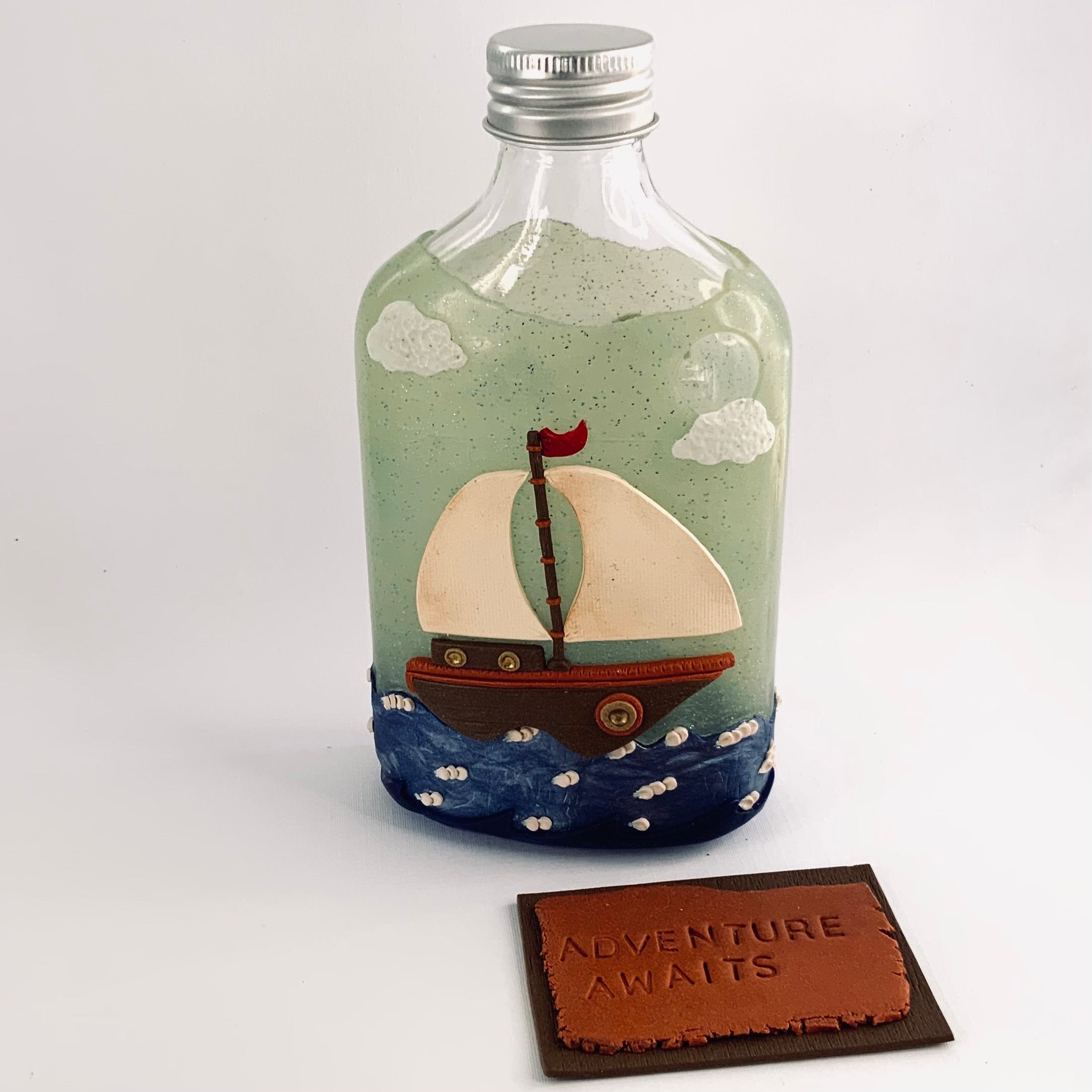 ADVENTURE AWAITS | Polymer Clay | Nautical Decor | Sailing Ship | Inspirational Gift