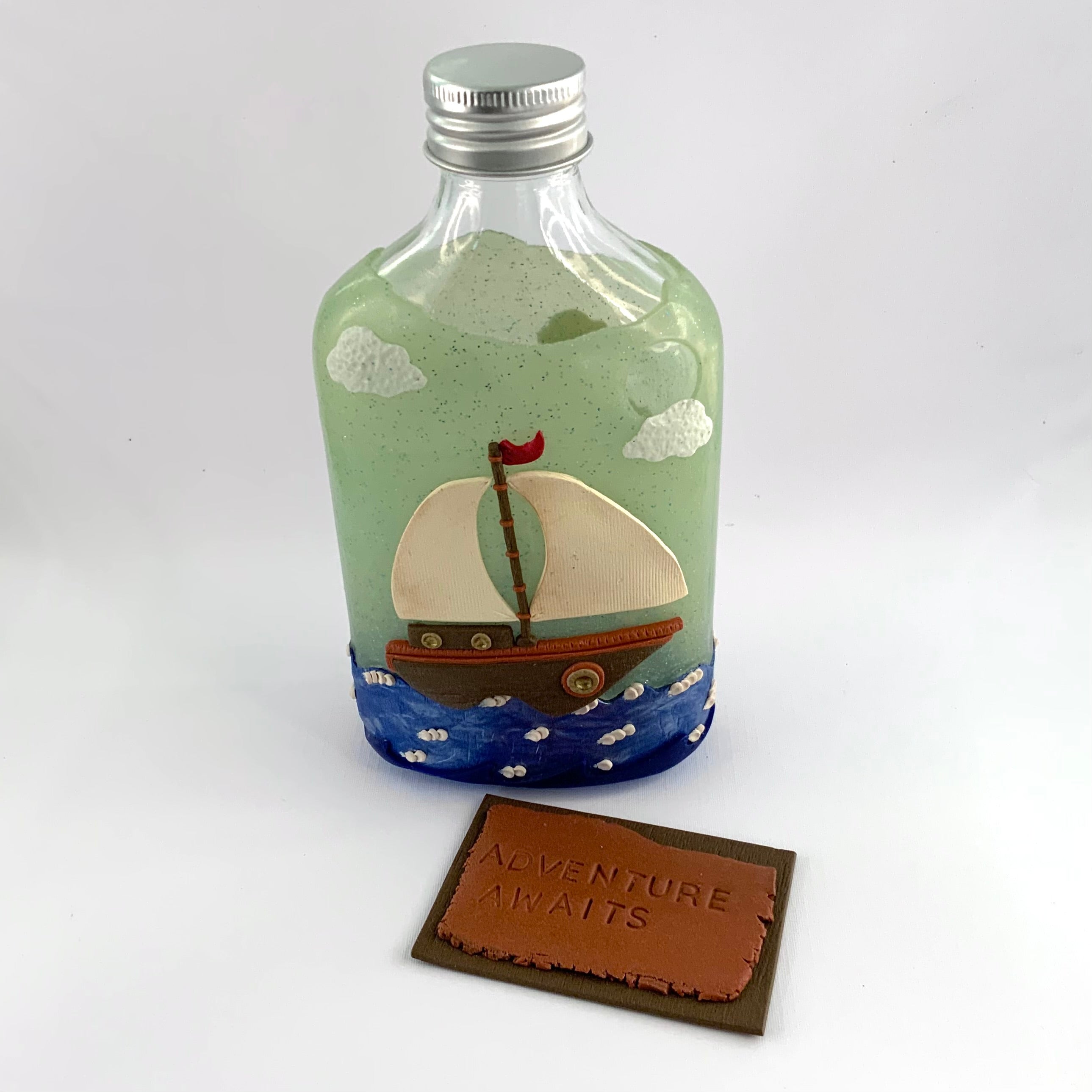 ADVENTURE AWAITS | Polymer Clay | Nautical Decor | Sailing Ship | Inspirational Gift