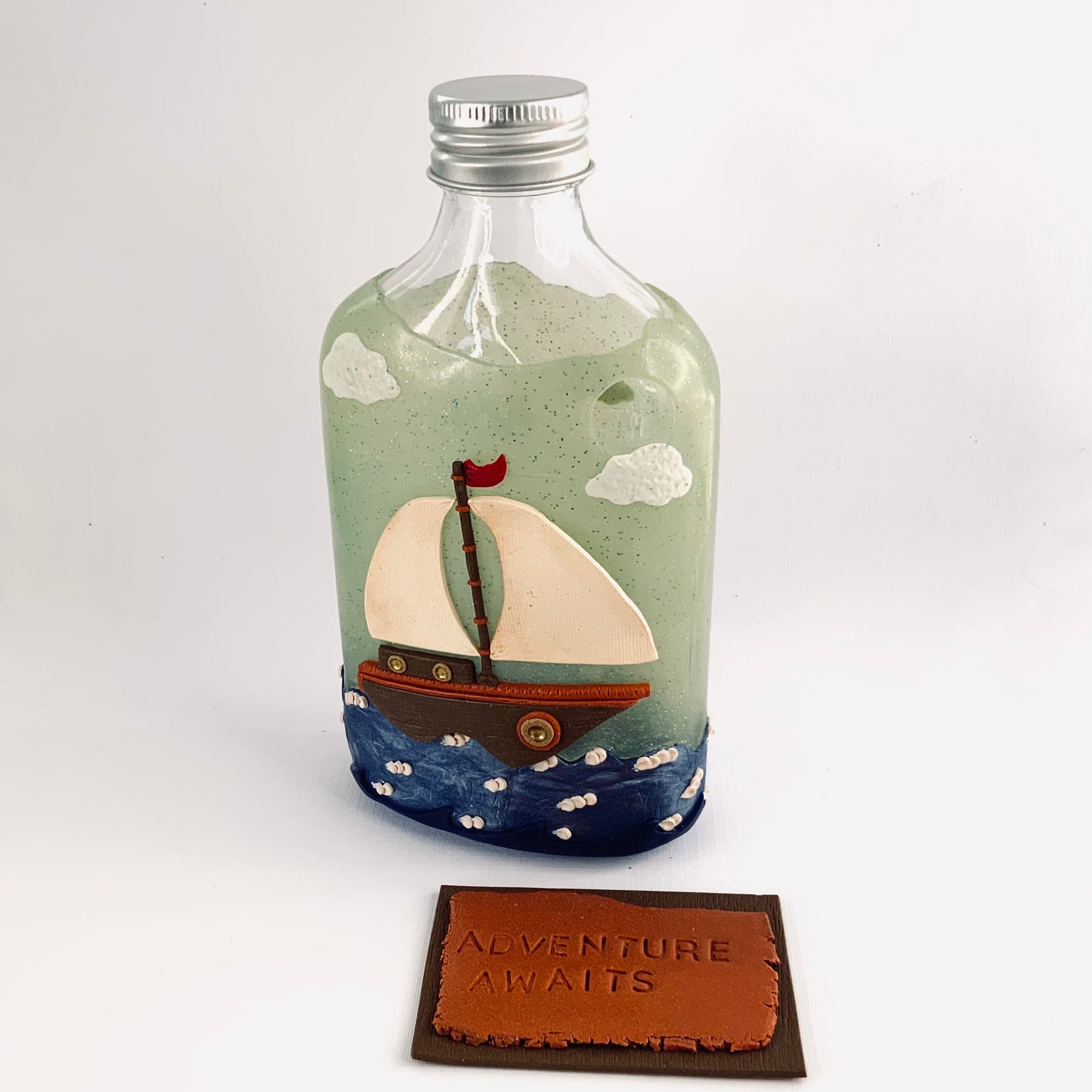 ADVENTURE AWAITS | Polymer Clay | Nautical Decor | Sailing Ship | Inspirational Gift