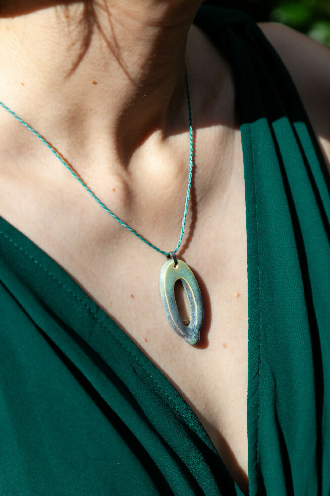 Ceramic Glaze Drip Pendant Woven Adjustable Cord Natural Stone Beads