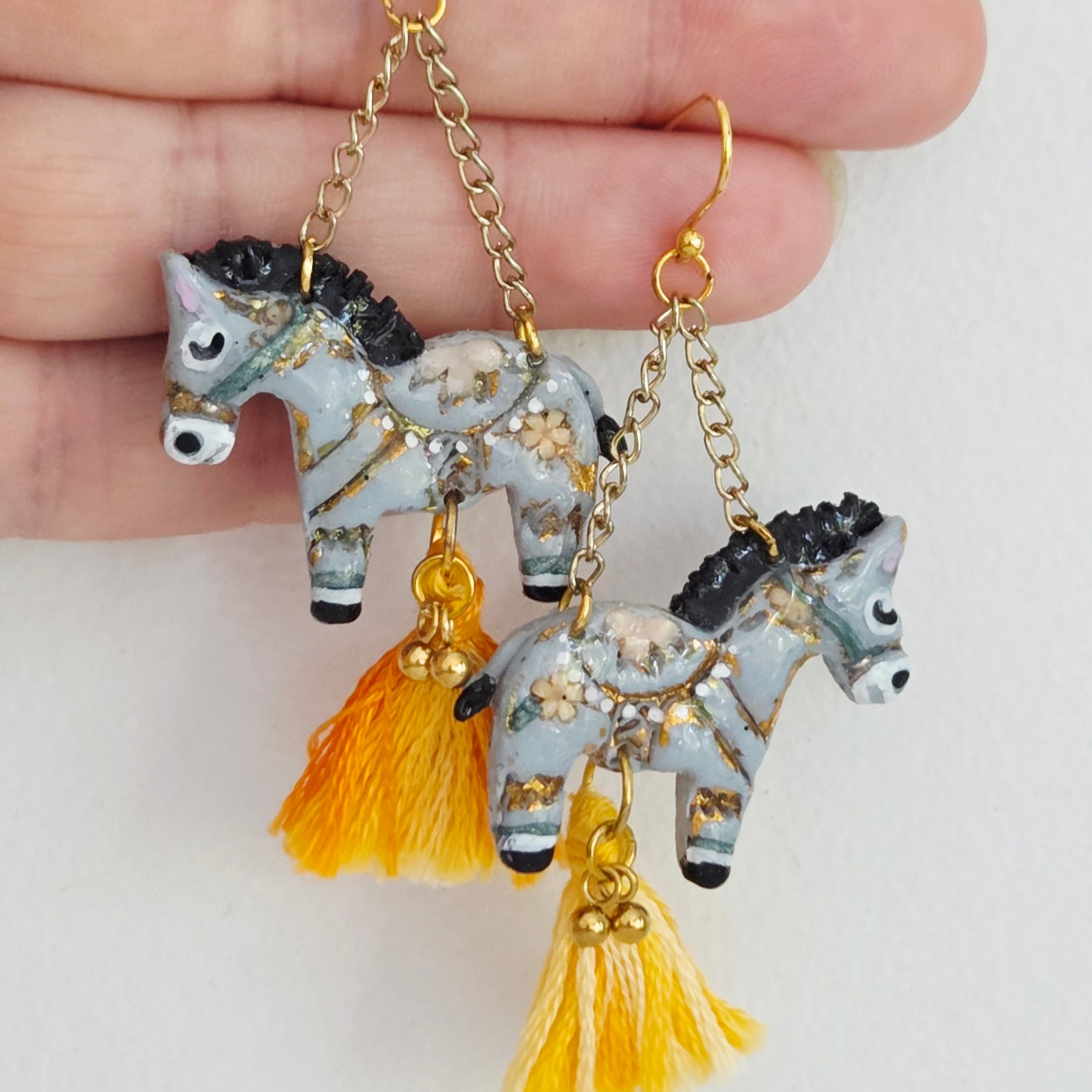 Donkey Earrings with Yellow Tassel