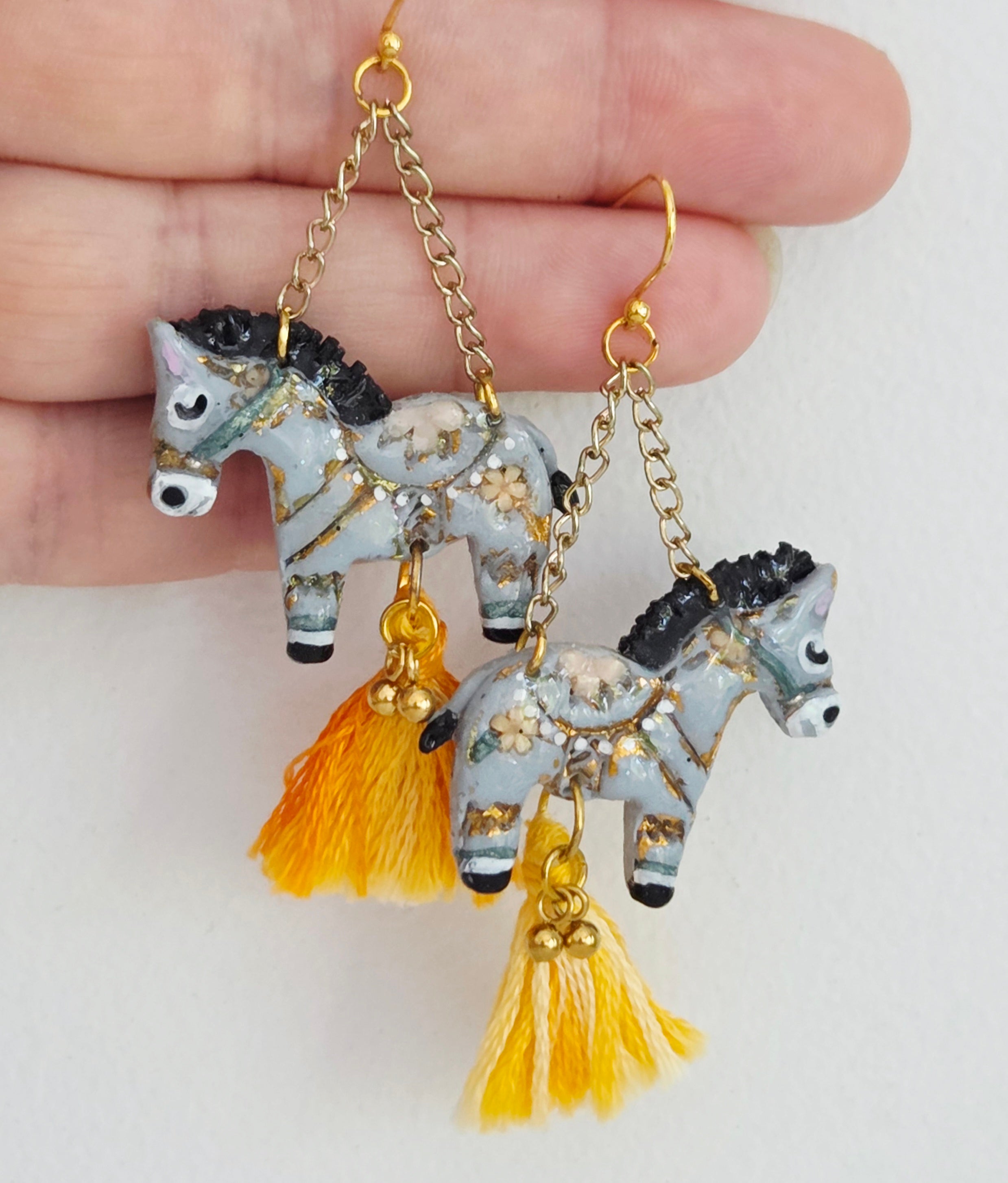Donkey Earrings with Yellow Tassel