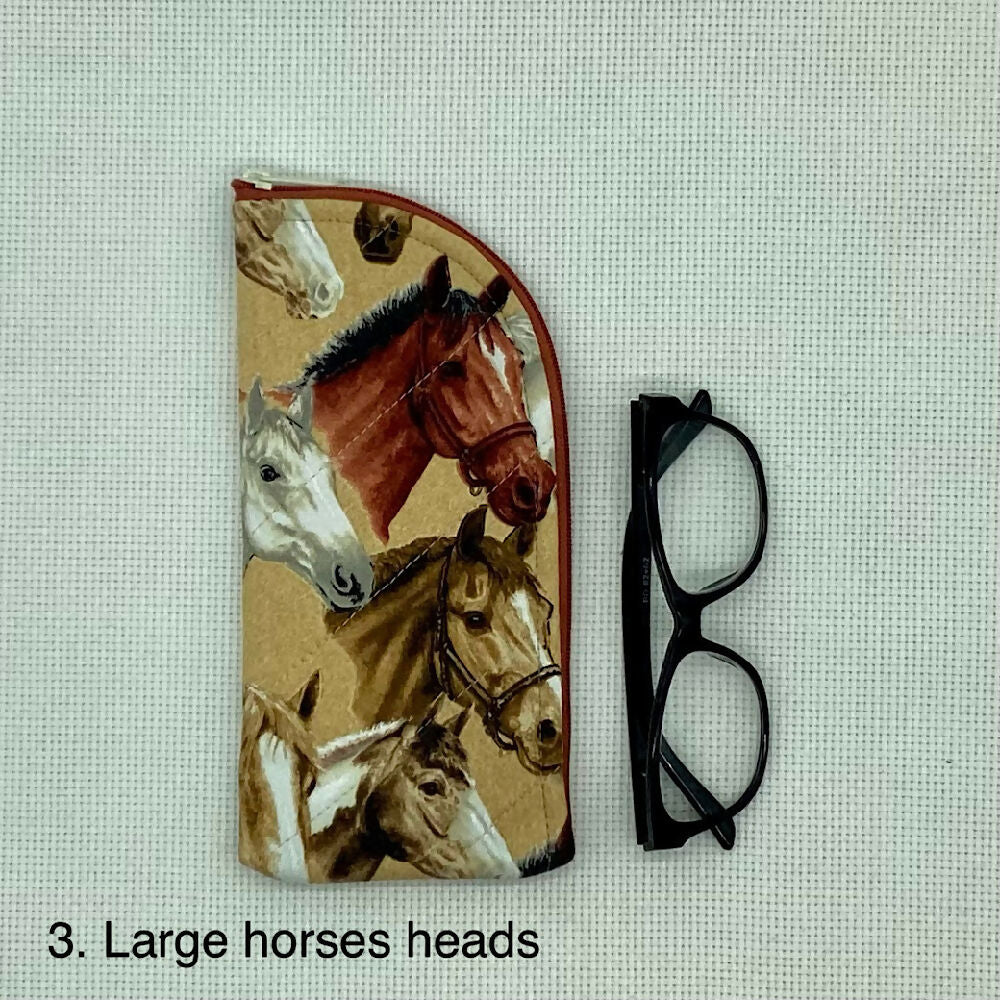 Horses ponies curved top zip pouch for glasses, phones, handbag organiser, etc.