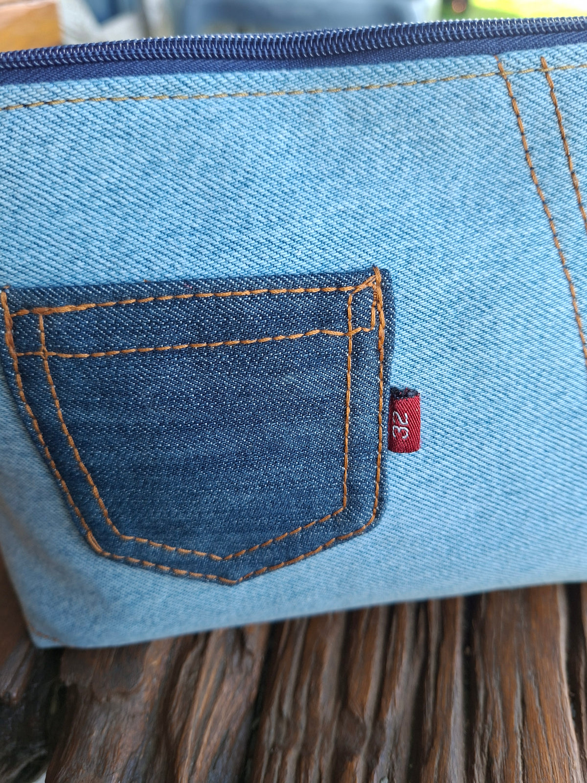 Faded Waistband Denim Make Up or Travel Pouch