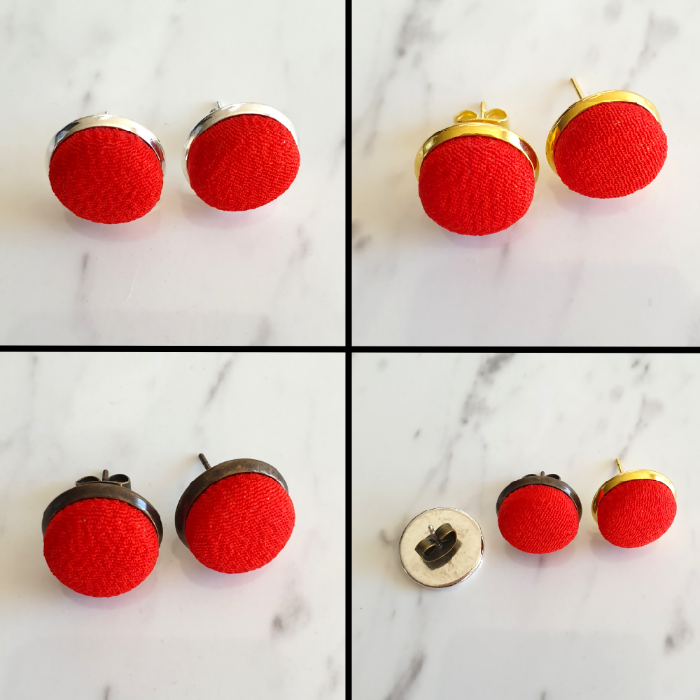 1.4cm Round Red Kimono Fabric Cabochon stud earrings