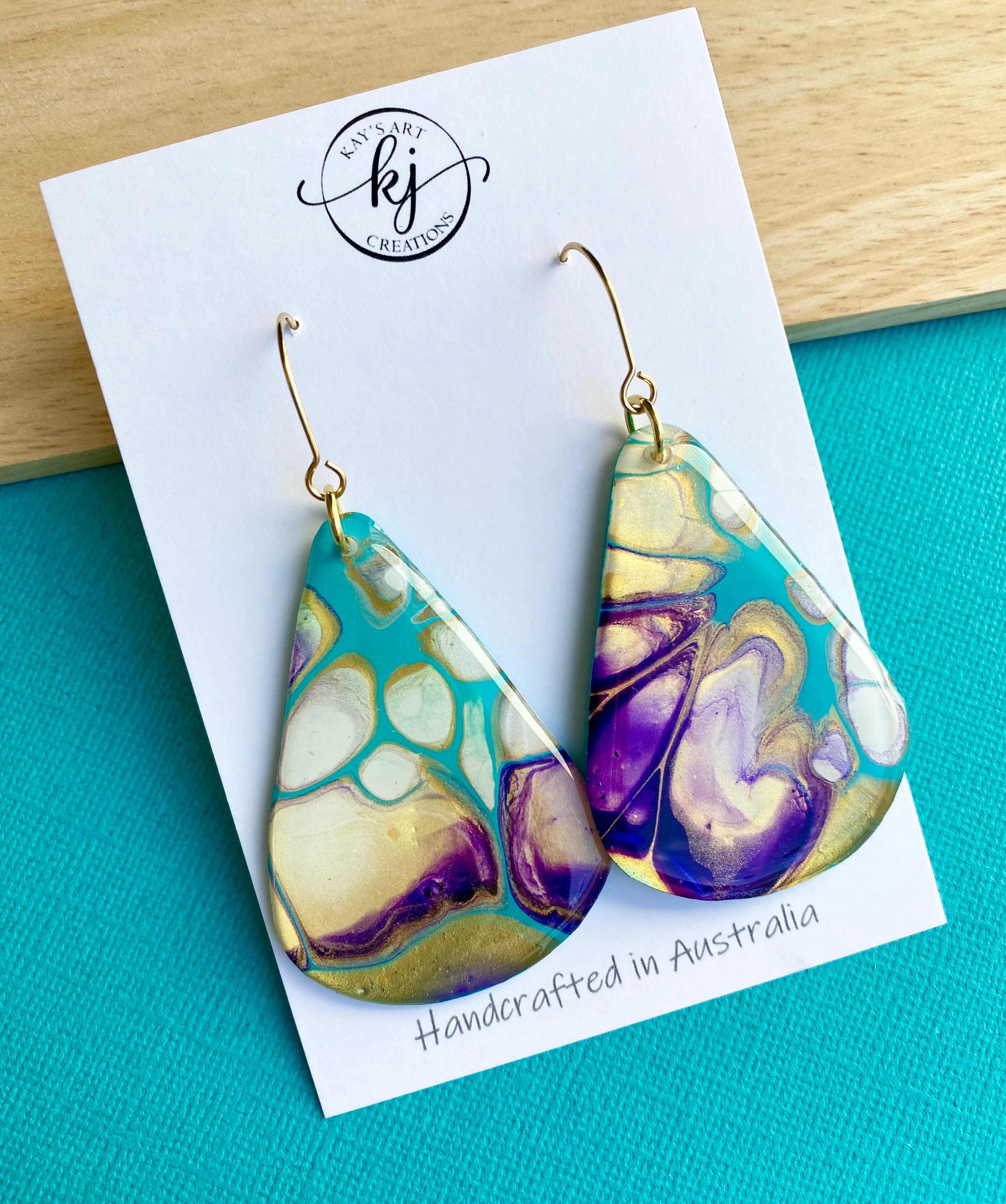 Stunning Turquoise and Gold Abstract Art Earrings