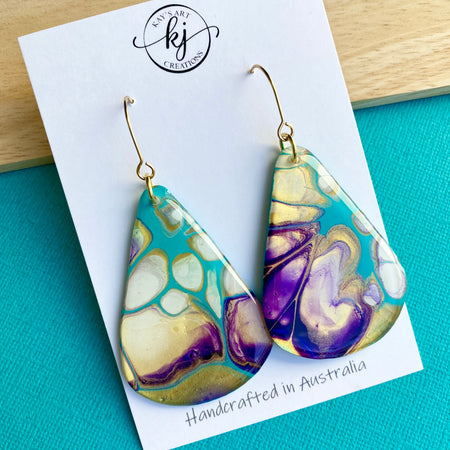 Stunning Turquoise and Gold Abstract Art Earrings