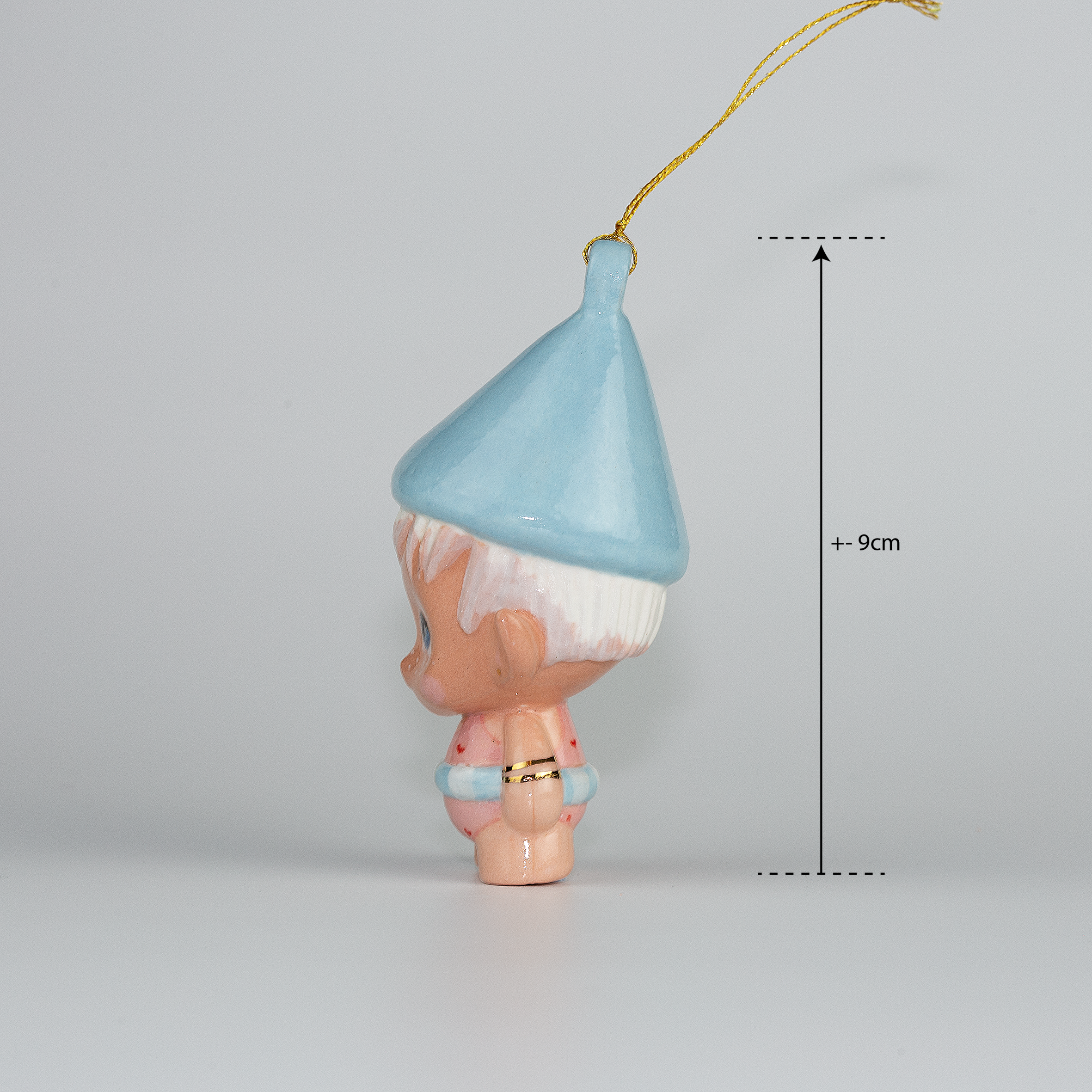 Handmade Porcelain Christmas ornament. One-of-a-kind. Shelly the Swim teacher Elf.