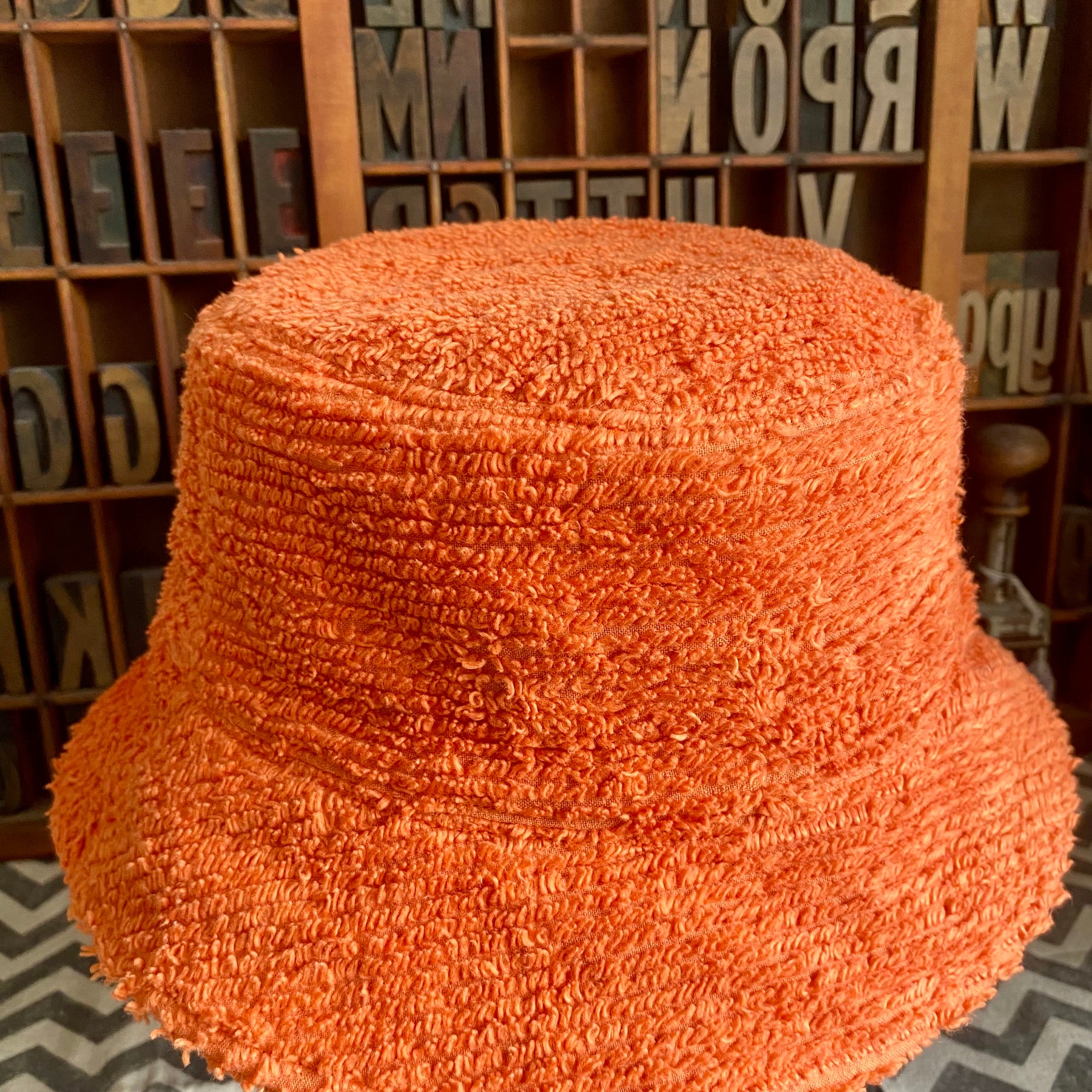Bucket Hat - Upcycled Chenille Bedspread - Orange