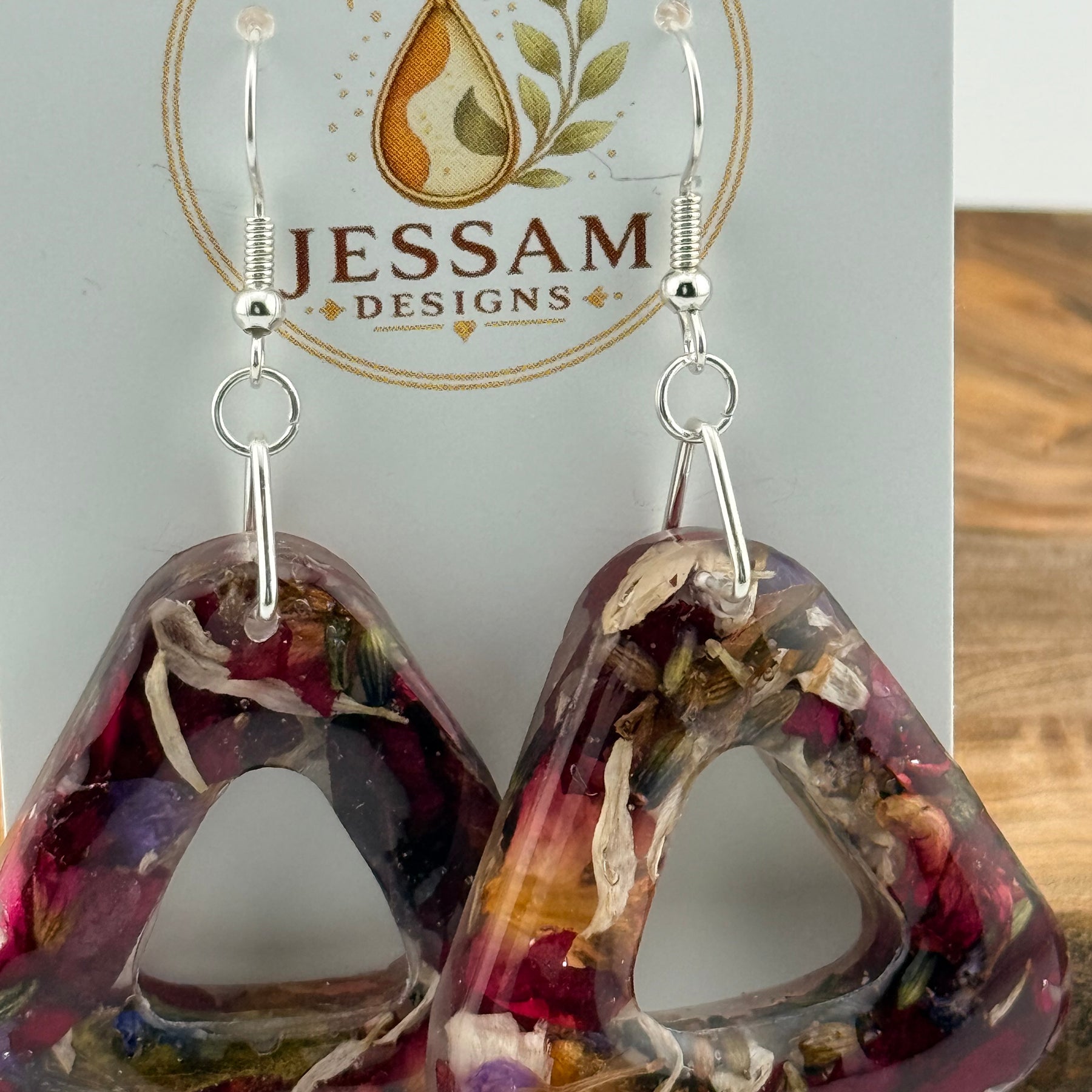 Springtime - Dried Flower Petal Resin Drop Earrings with Pearl Shimmer Back