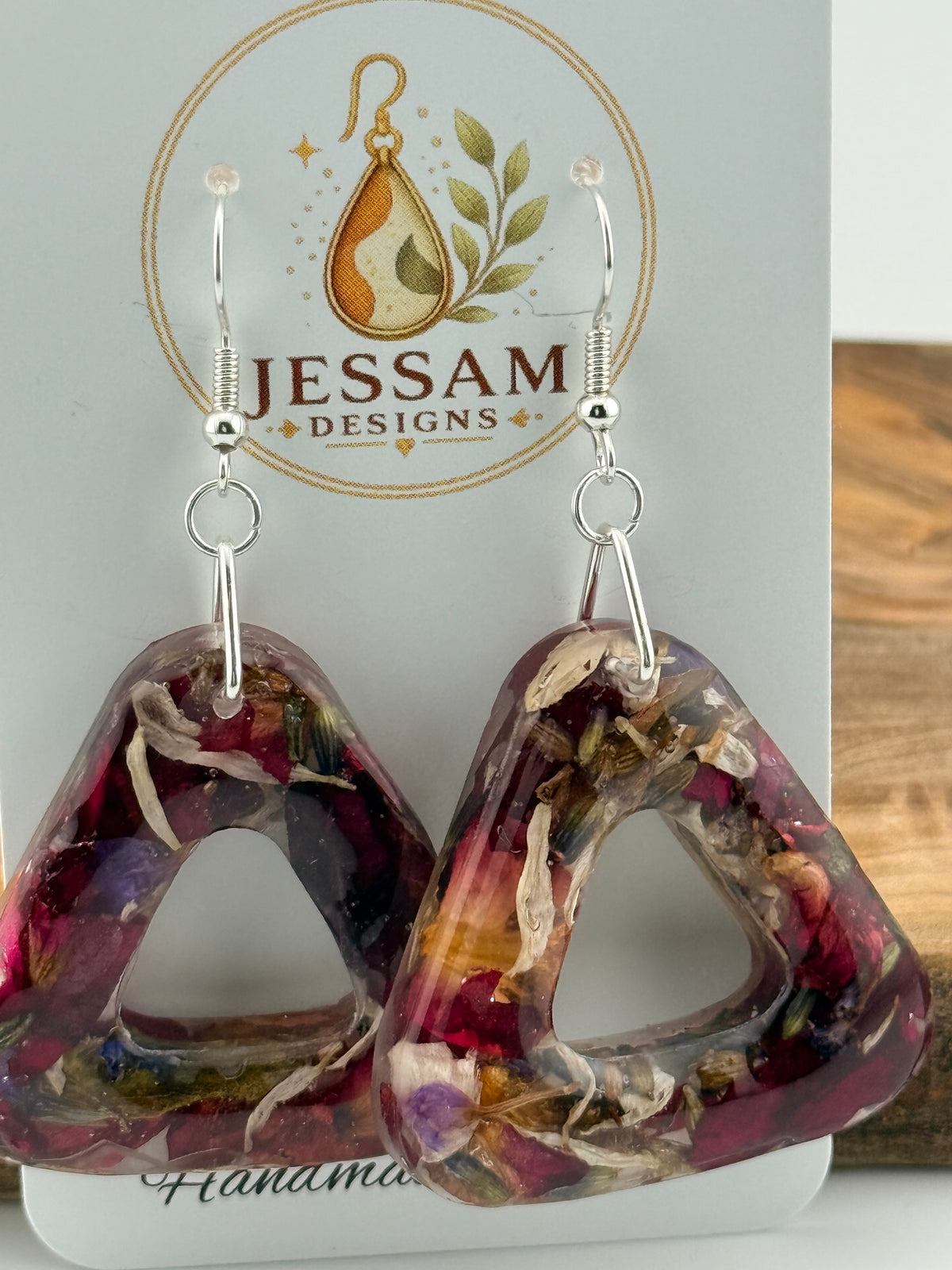 Springtime - Dried Flower Petal Resin Drop Earrings with Pearl Shimmer Back