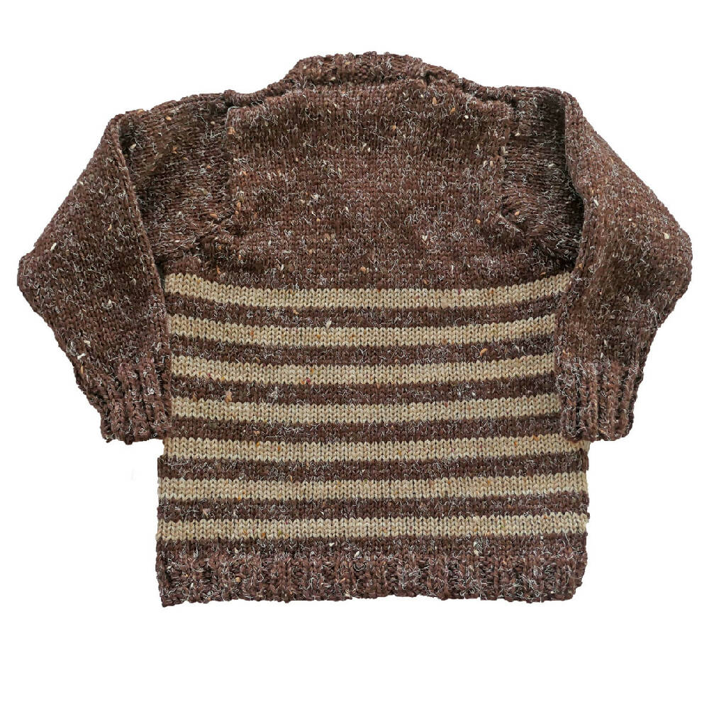 Brown with fawn stripe classic jumper/pullover. Unisex. Size 1- 2.