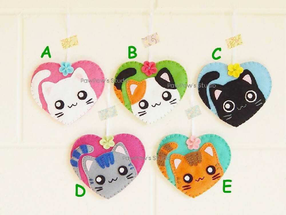 Cat Heart Ornament - Nursery - Home Decor - Hanging Charm