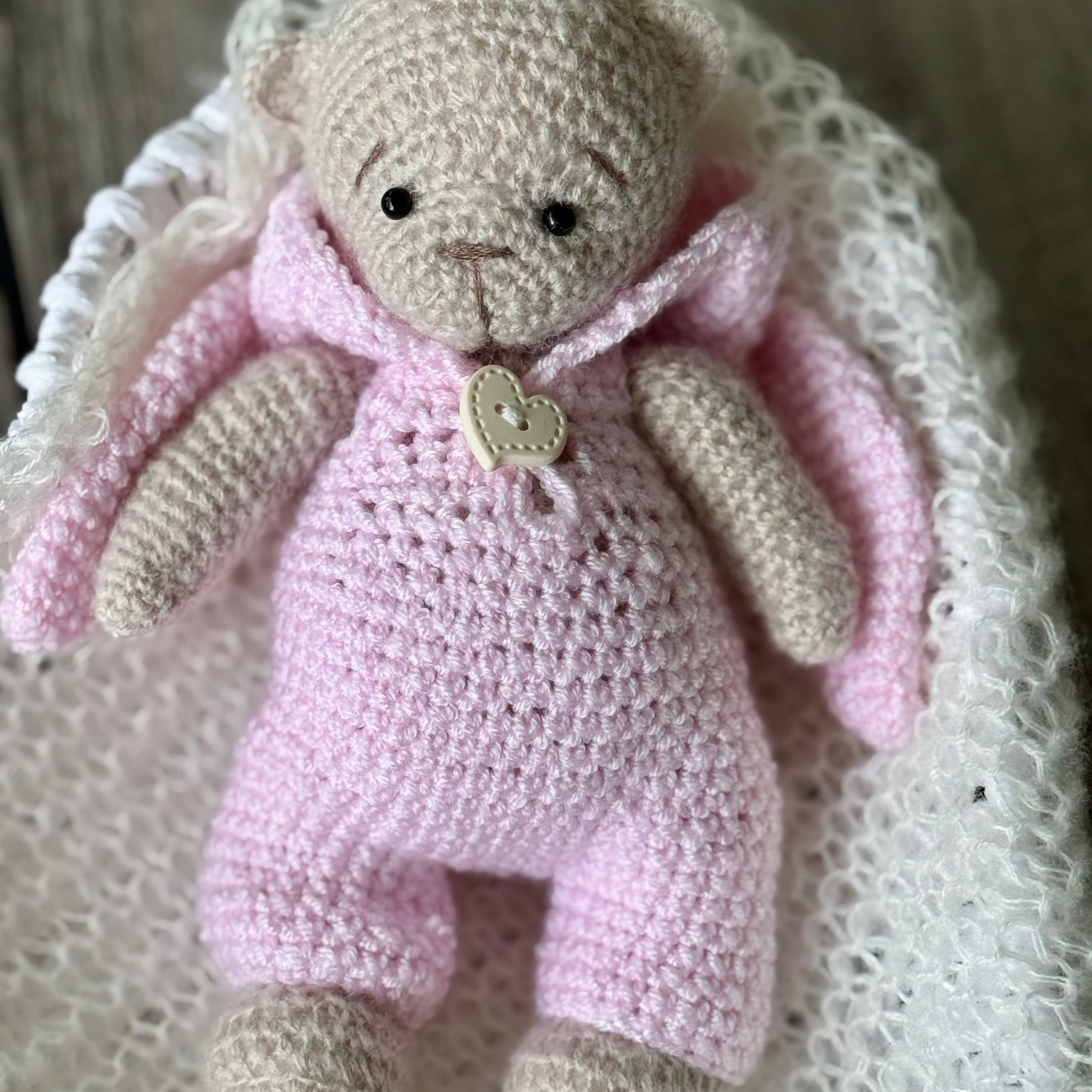Crochet Little Bear in the Pink Bunny Suit Toy
