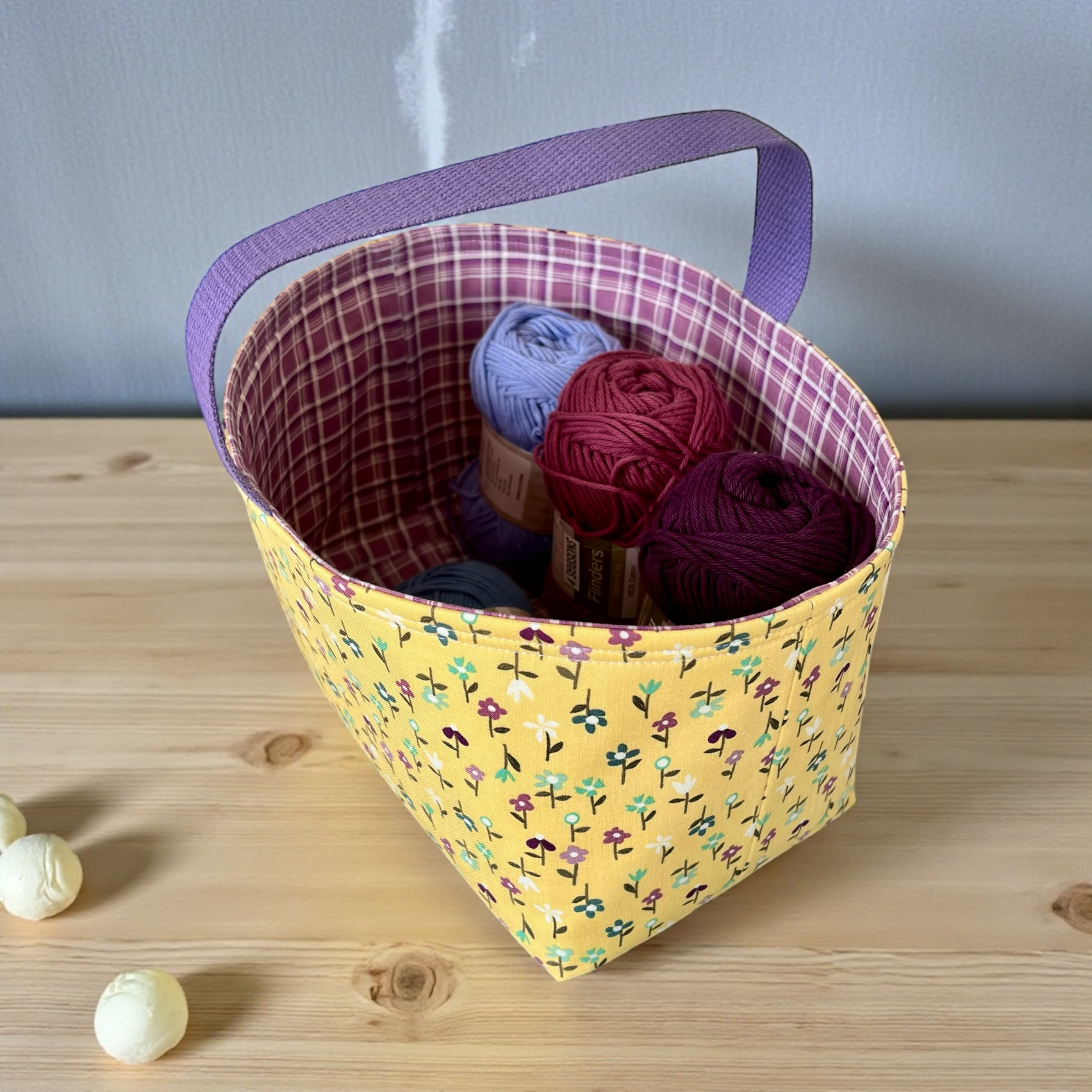 Handmade Fabric Storage Basket with Handle