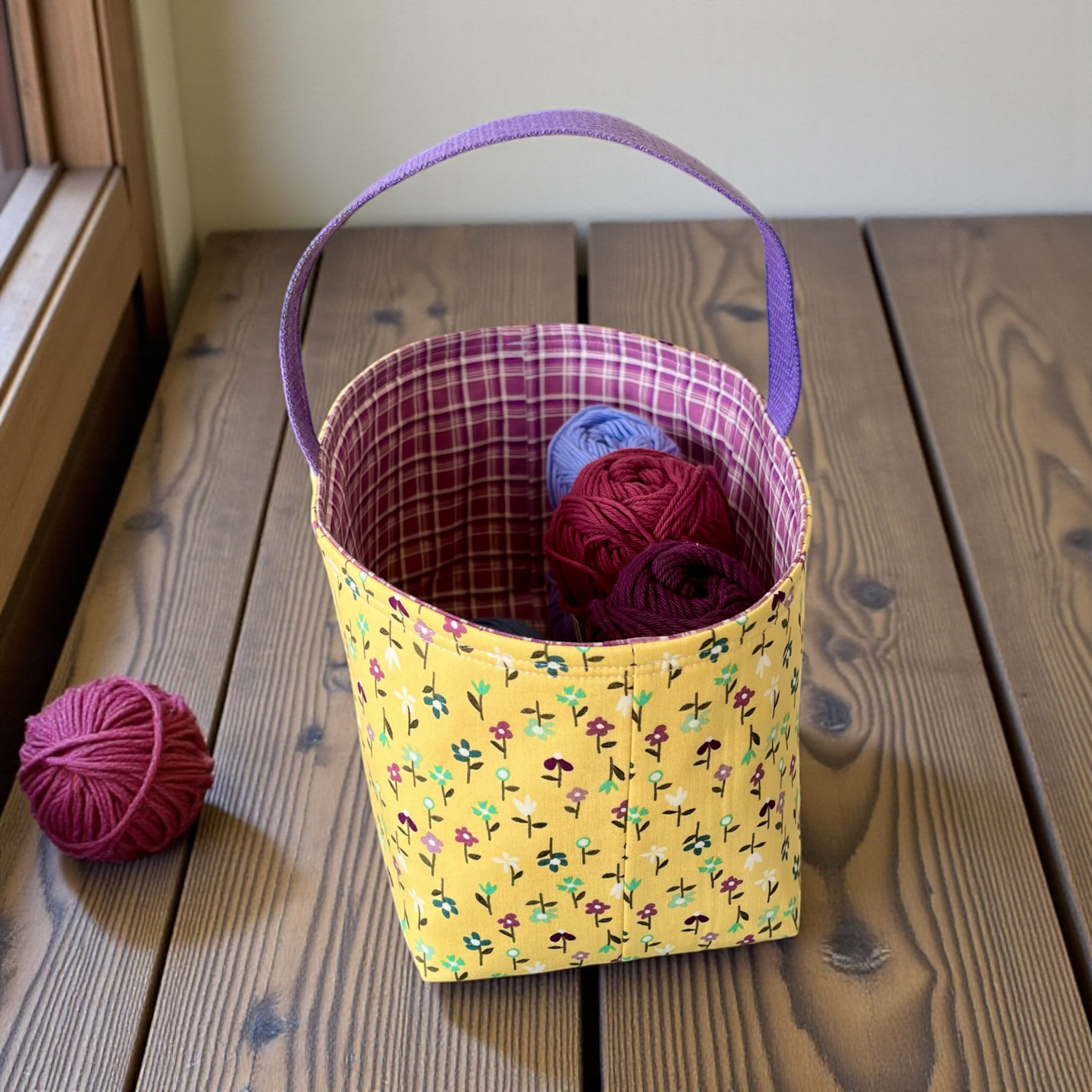 Handmade Fabric Storage Basket with Handle