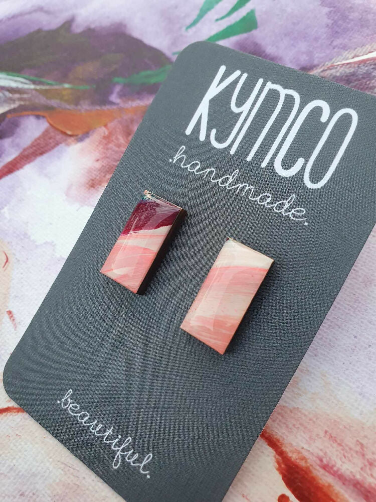 Aurora Collection| Rectangle resin stud earrings | Pink purple