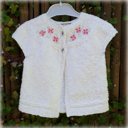 White ss cardigan with embroidered yoke. Size 1-2 Free post