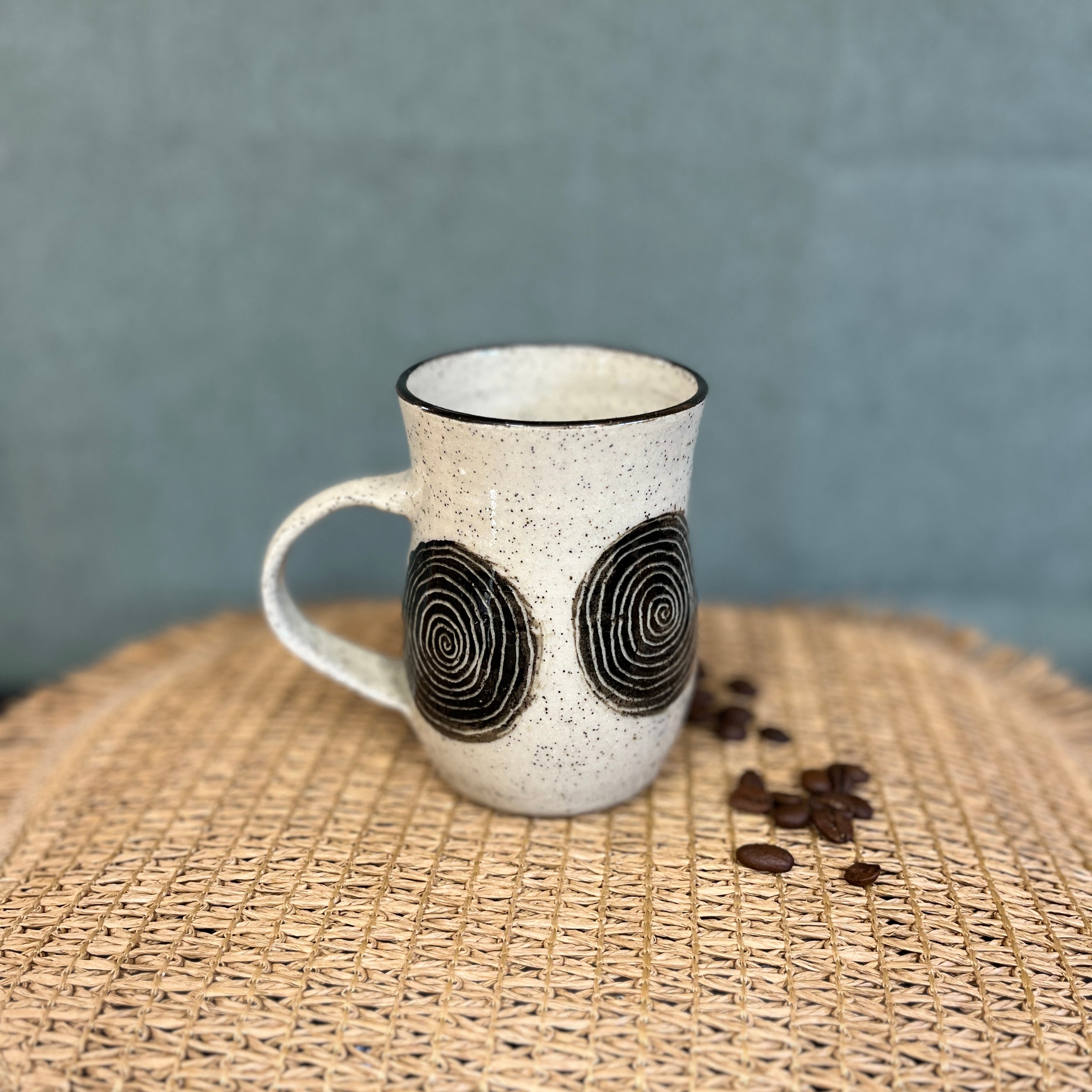 Handcrafted Stoneware Mug – Carved Spiral Design - Great Feel