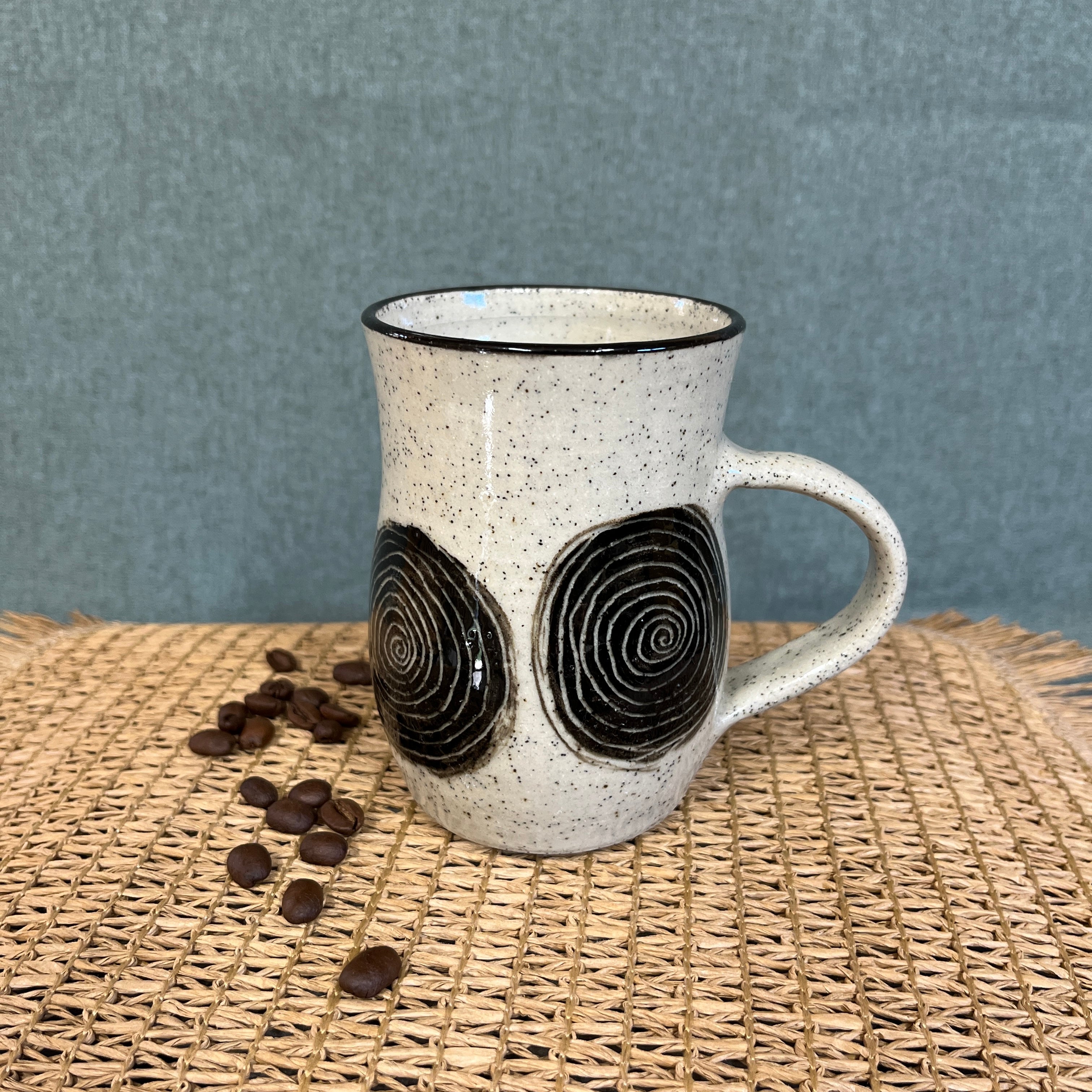Handcrafted Stoneware Mug – Carved Spiral Design - Great Feel