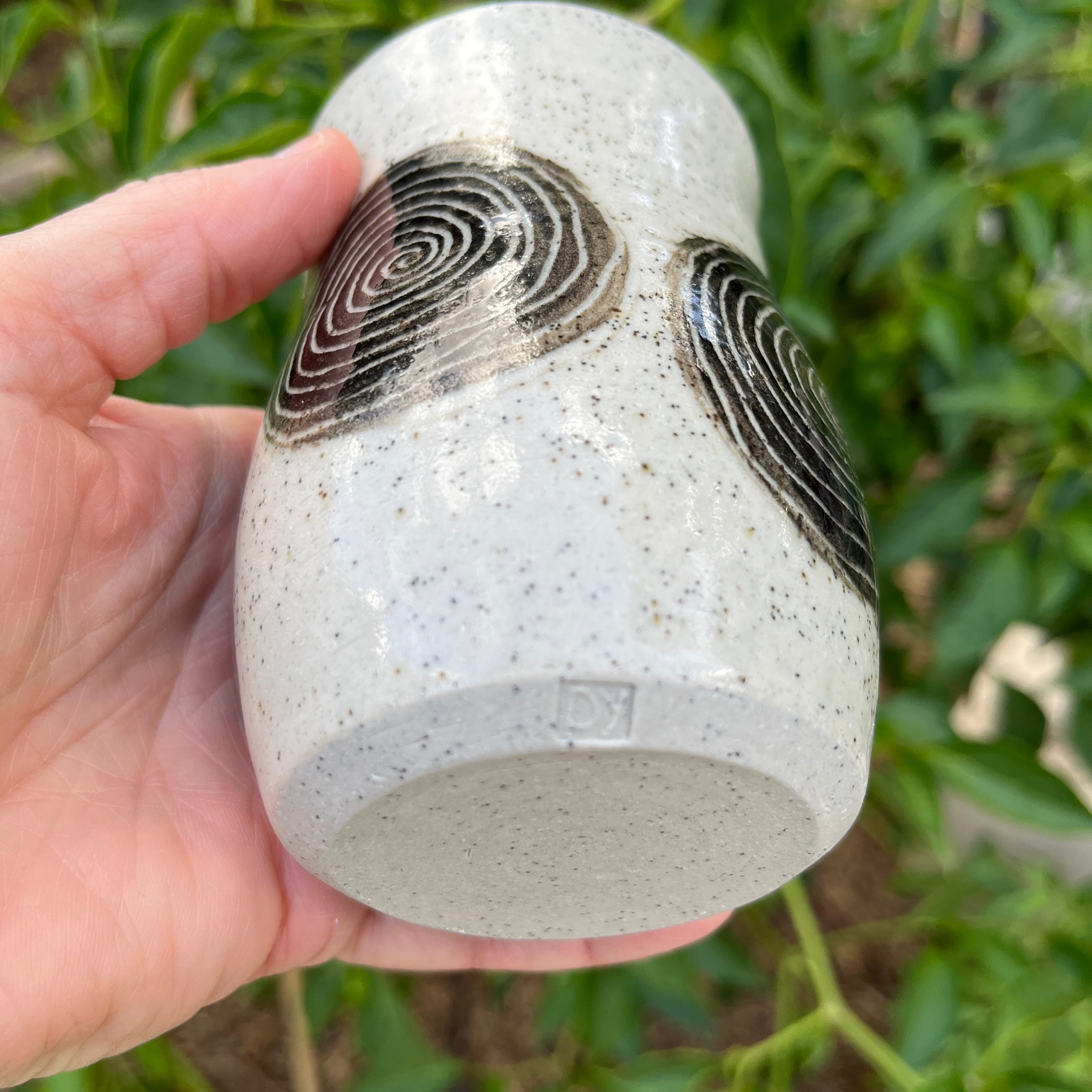 Handcrafted Stoneware Mug – Carved Spiral Design - Great Feel