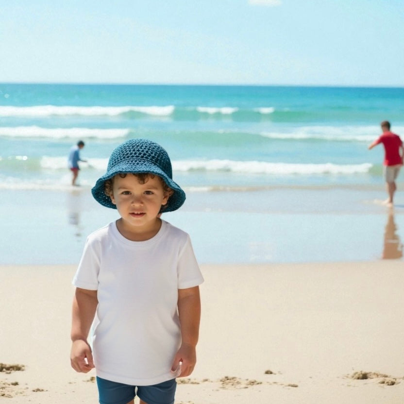 Navy Blue Crochet Hat with brim  - Kids 2-4 years