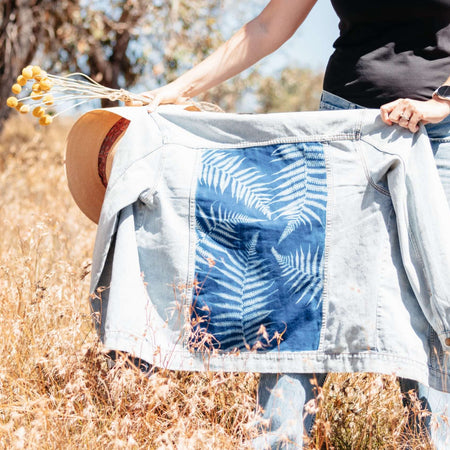 Upcycled Billabong Denim Jacket, Tree Fern Art