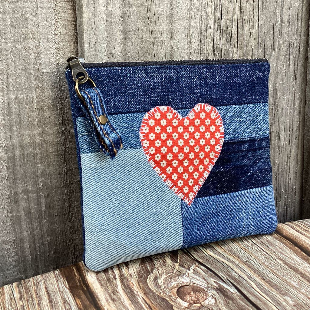 Upcycled Denim Coin Purse - Heart