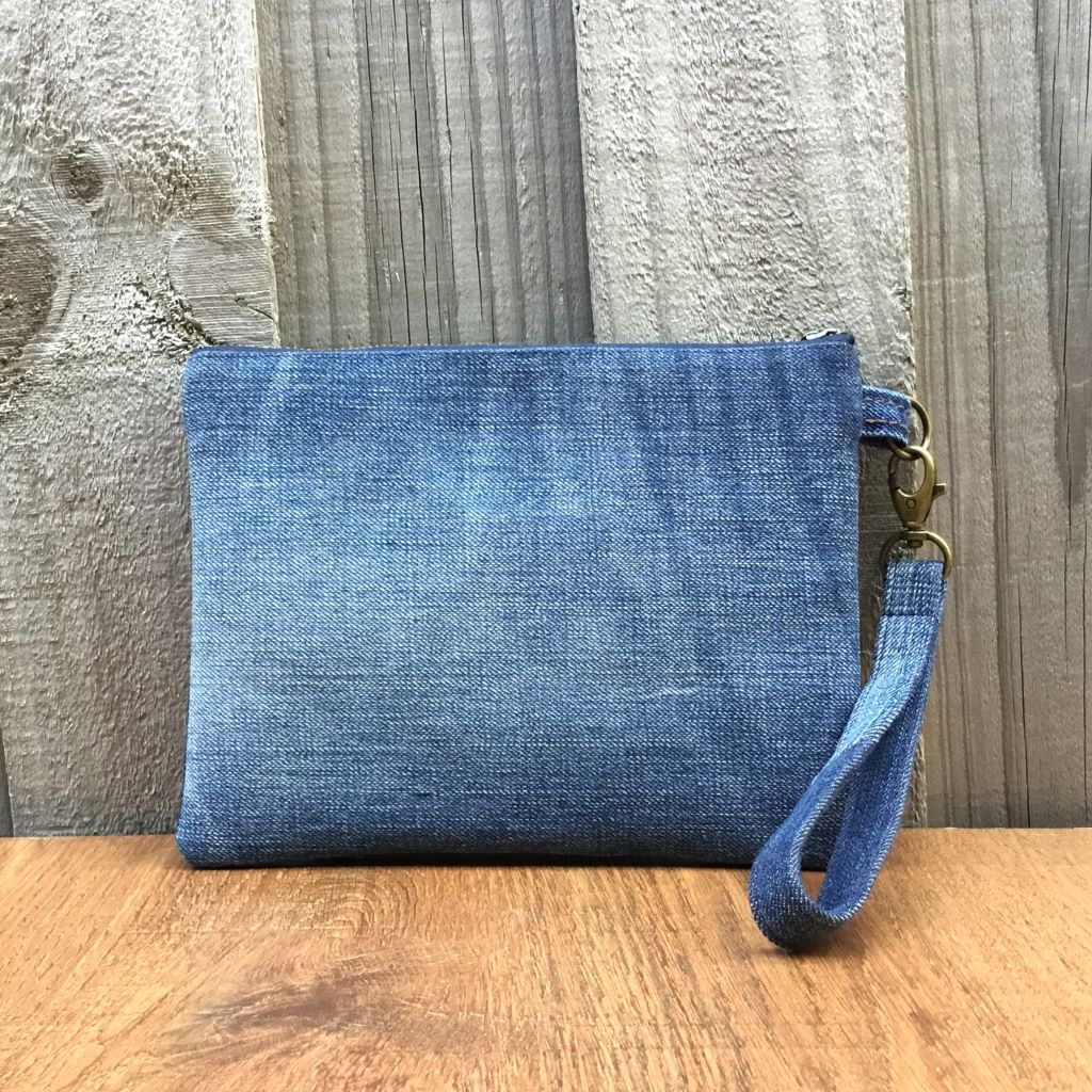 Upcycled Denim Wristlet Purse – Blue Pocket Heart