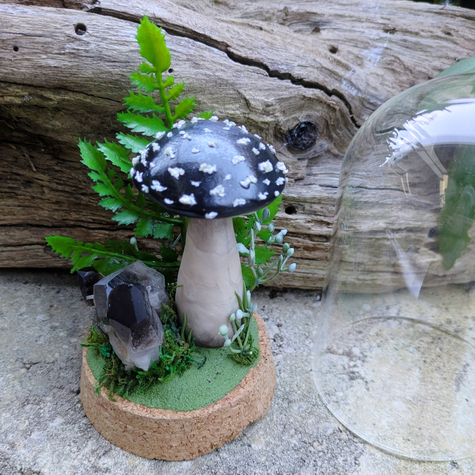 Enchanted Black Woodland Mushroom with Smoky Quartz