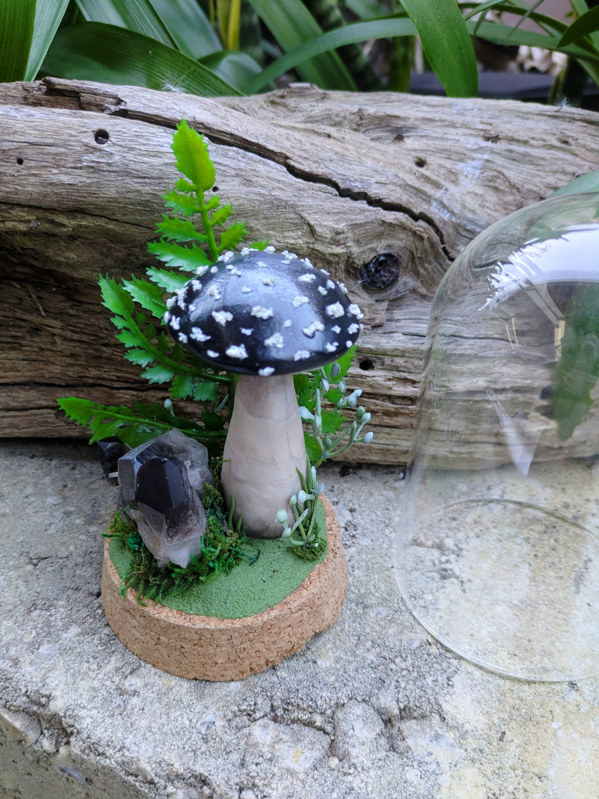 Enchanted Black Woodland Mushroom with Smoky Quartz