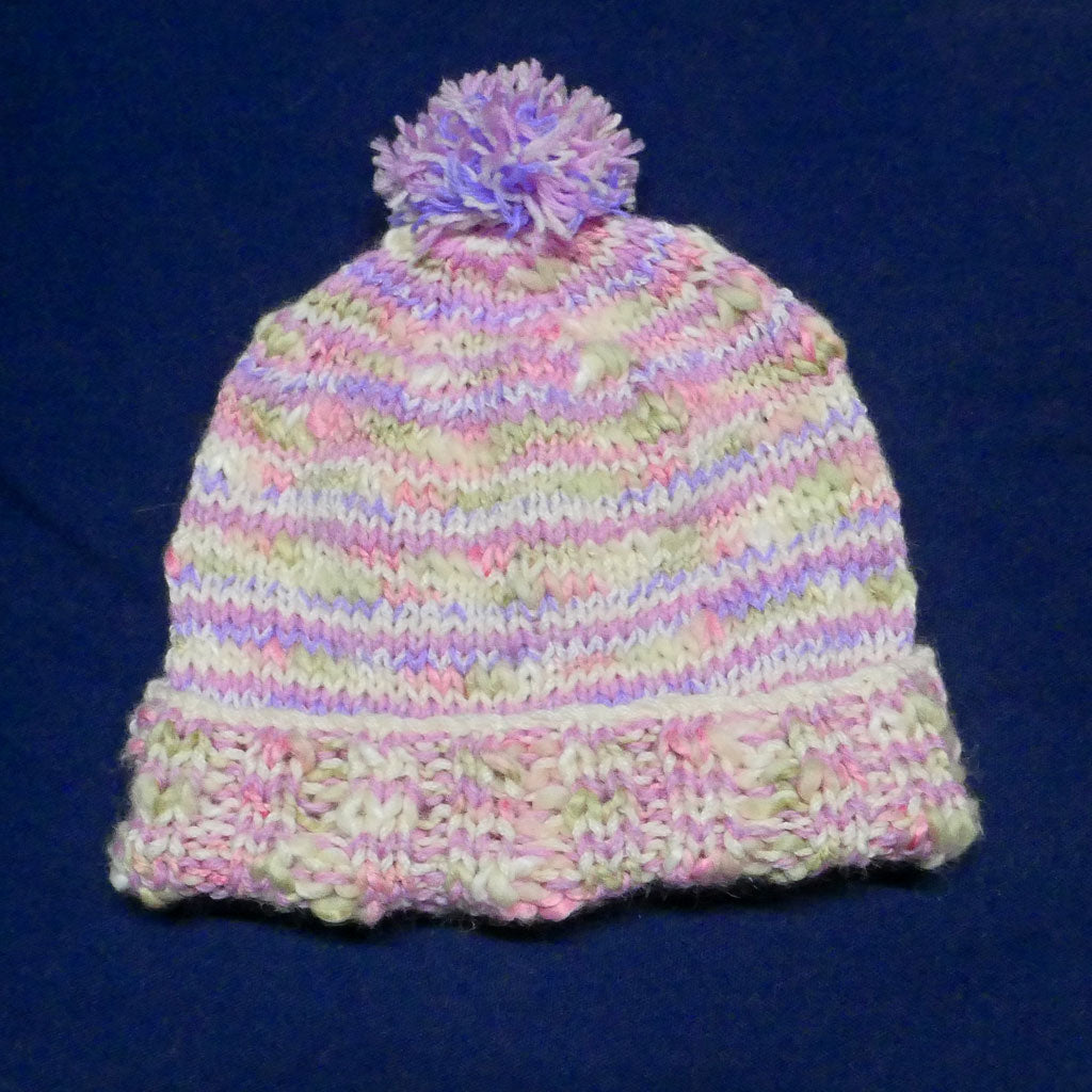 Beanie: toddler - 6. "Colour Play" pink tones. Wool.  Hand knitted.  Free shipping