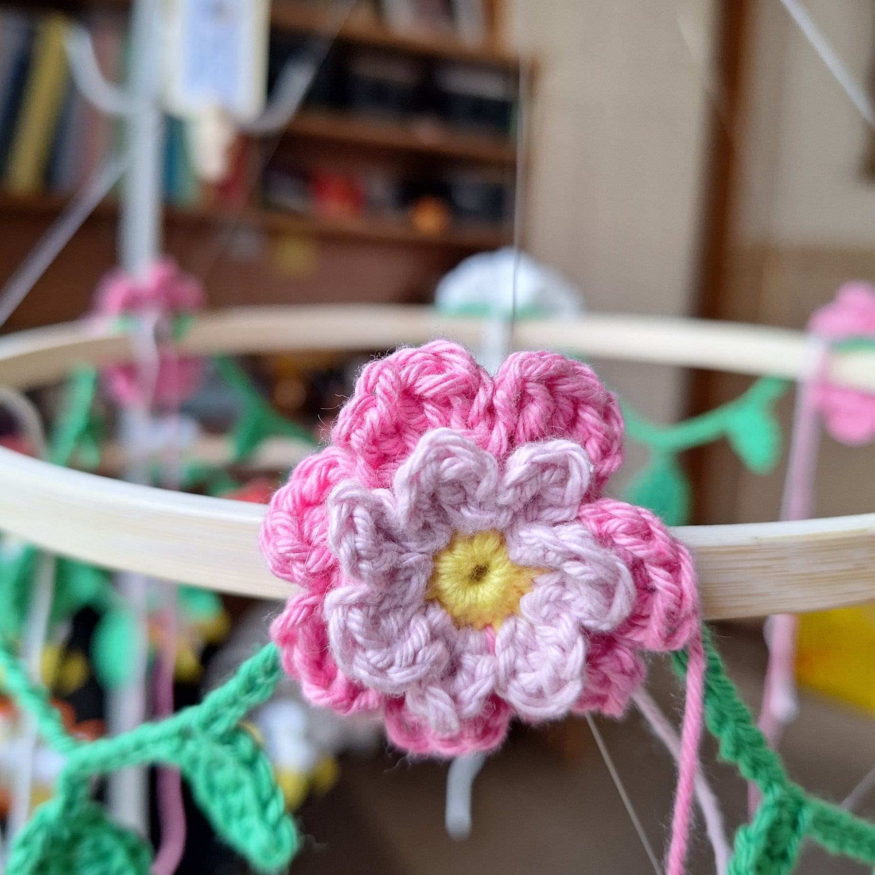 Crocheted Butterfly and Bee Springtime mobile