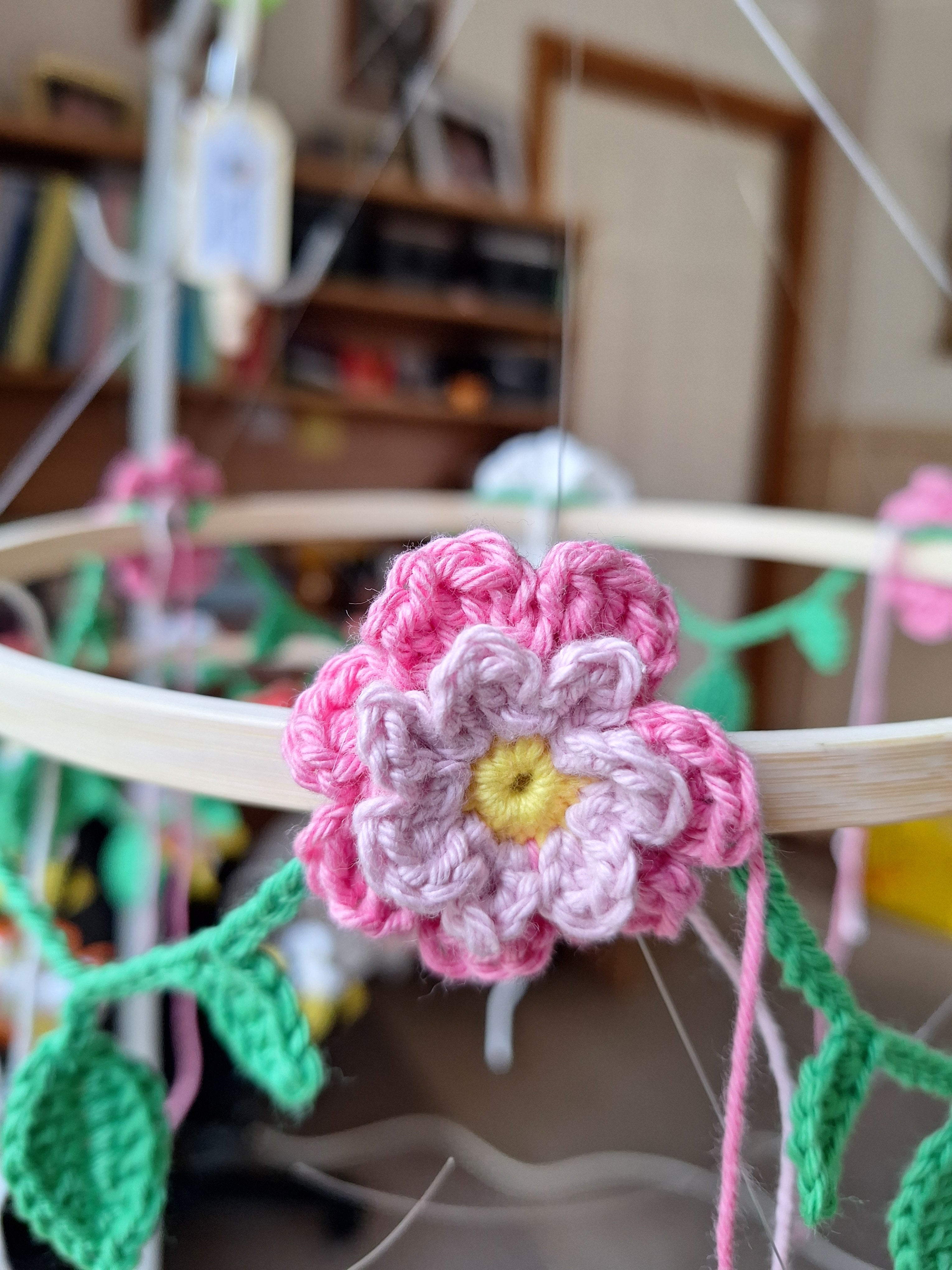 Crocheted Butterfly and Bee Springtime mobile