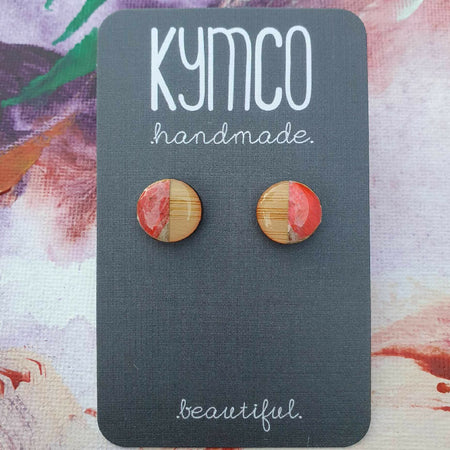 Aurora Collection| Round resin stud earrings | Bright pink