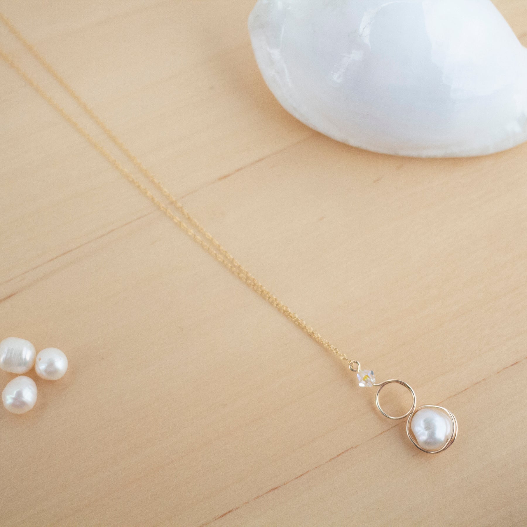 Gold Filled Baroque Pearl and Crystal Loop Pendant Necklace | Jewellery Gift Idea