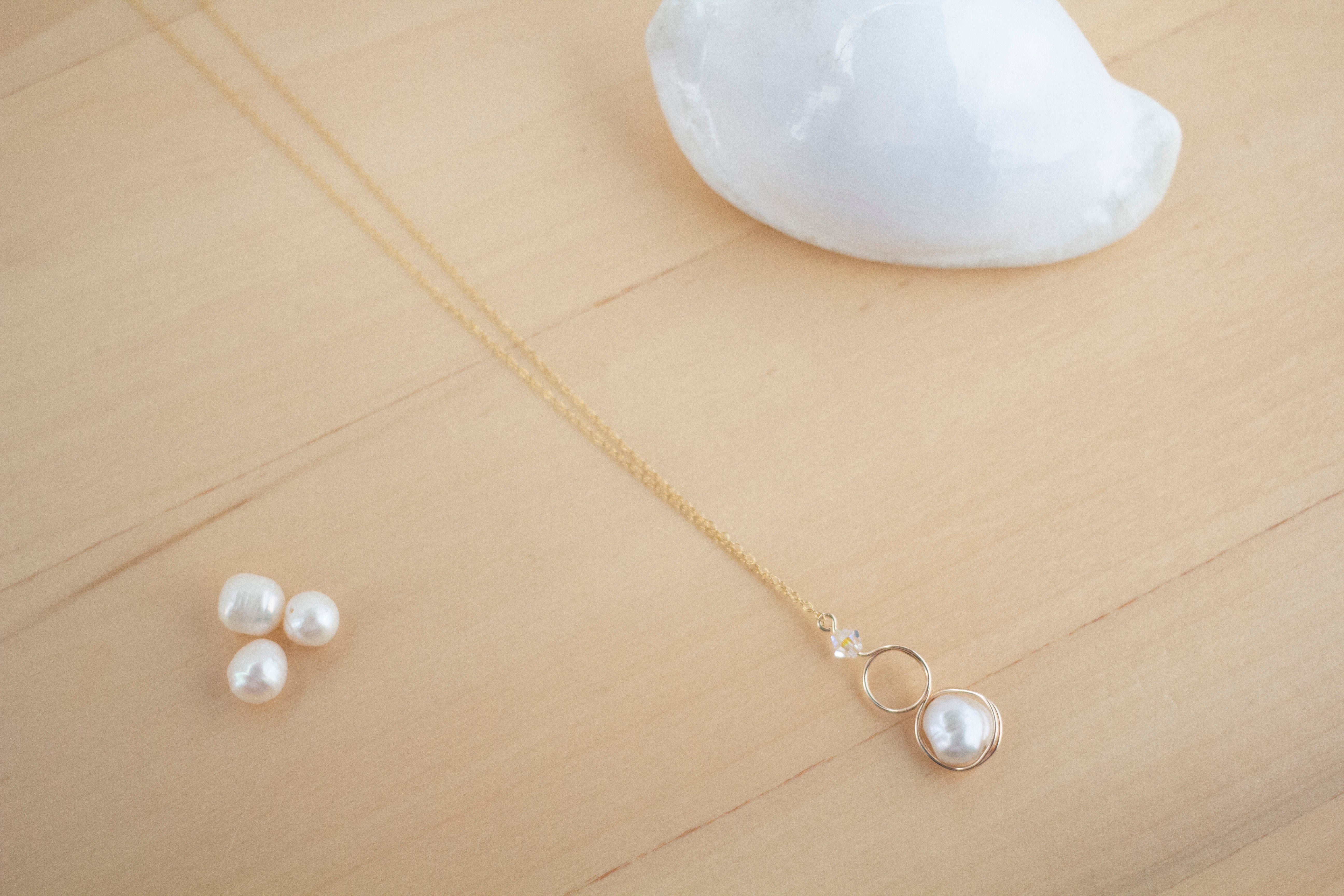 Gold Filled Baroque Pearl and Crystal Loop Pendant Necklace | Jewellery Gift Idea