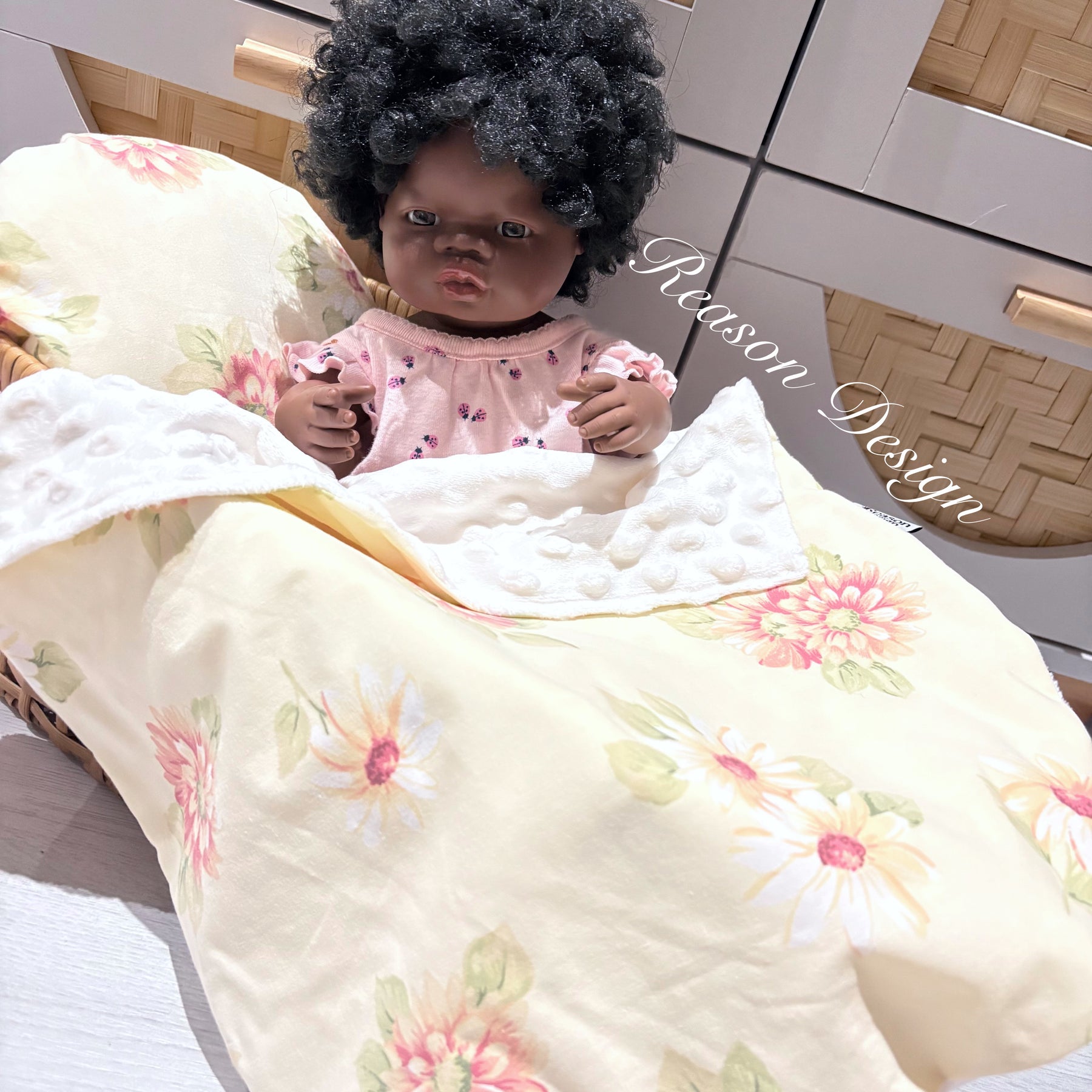 Handmade Doll Bedding Set – Fits Kmart & Target Doll Pram/Bassinet | Pillow & Minky Blanket | Toy Nursery Accessories