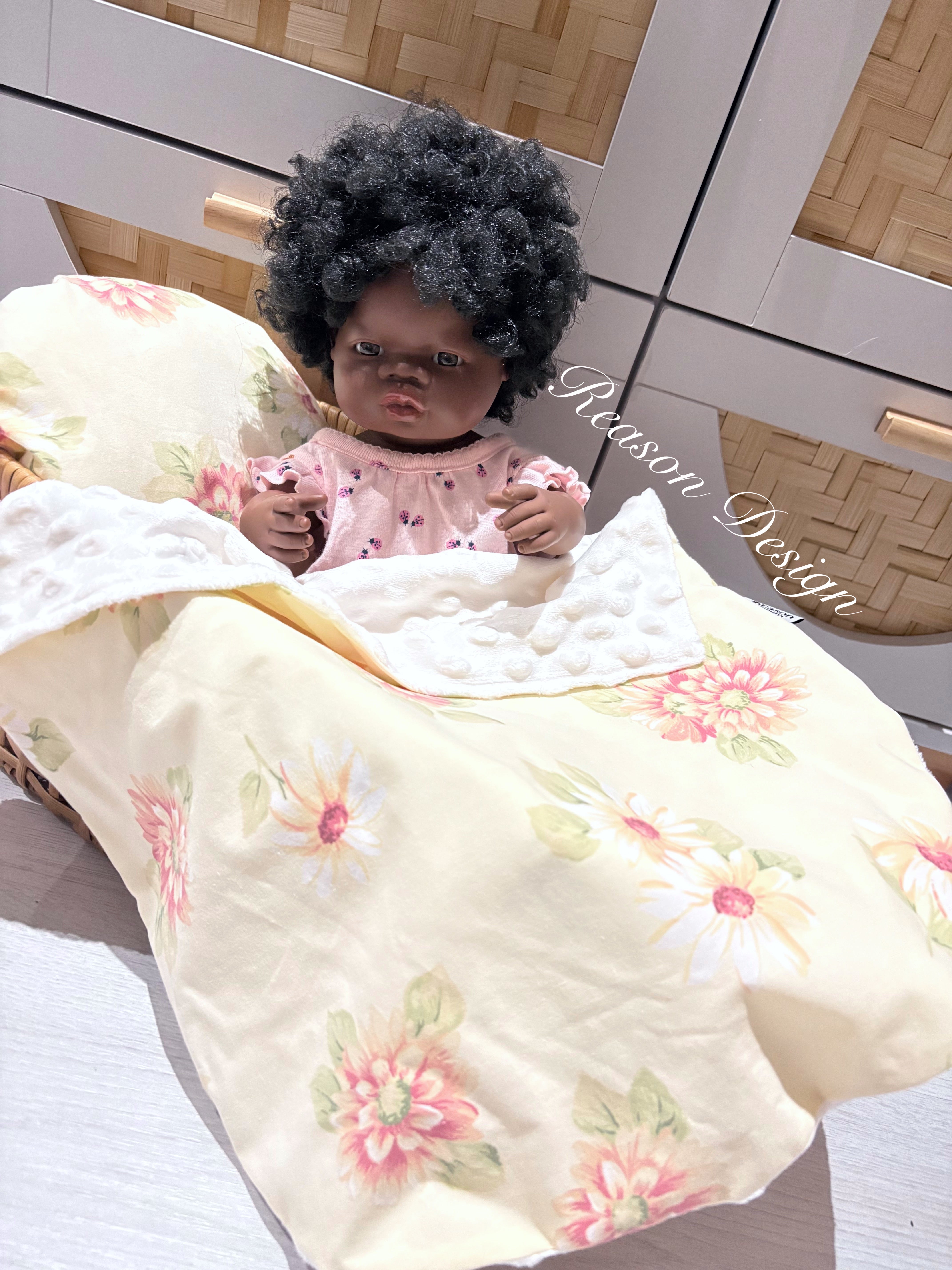Handmade Doll Bedding Set – Fits Kmart & Target Doll Pram/Bassinet | Pillow & Minky Blanket | Toy Nursery Accessories