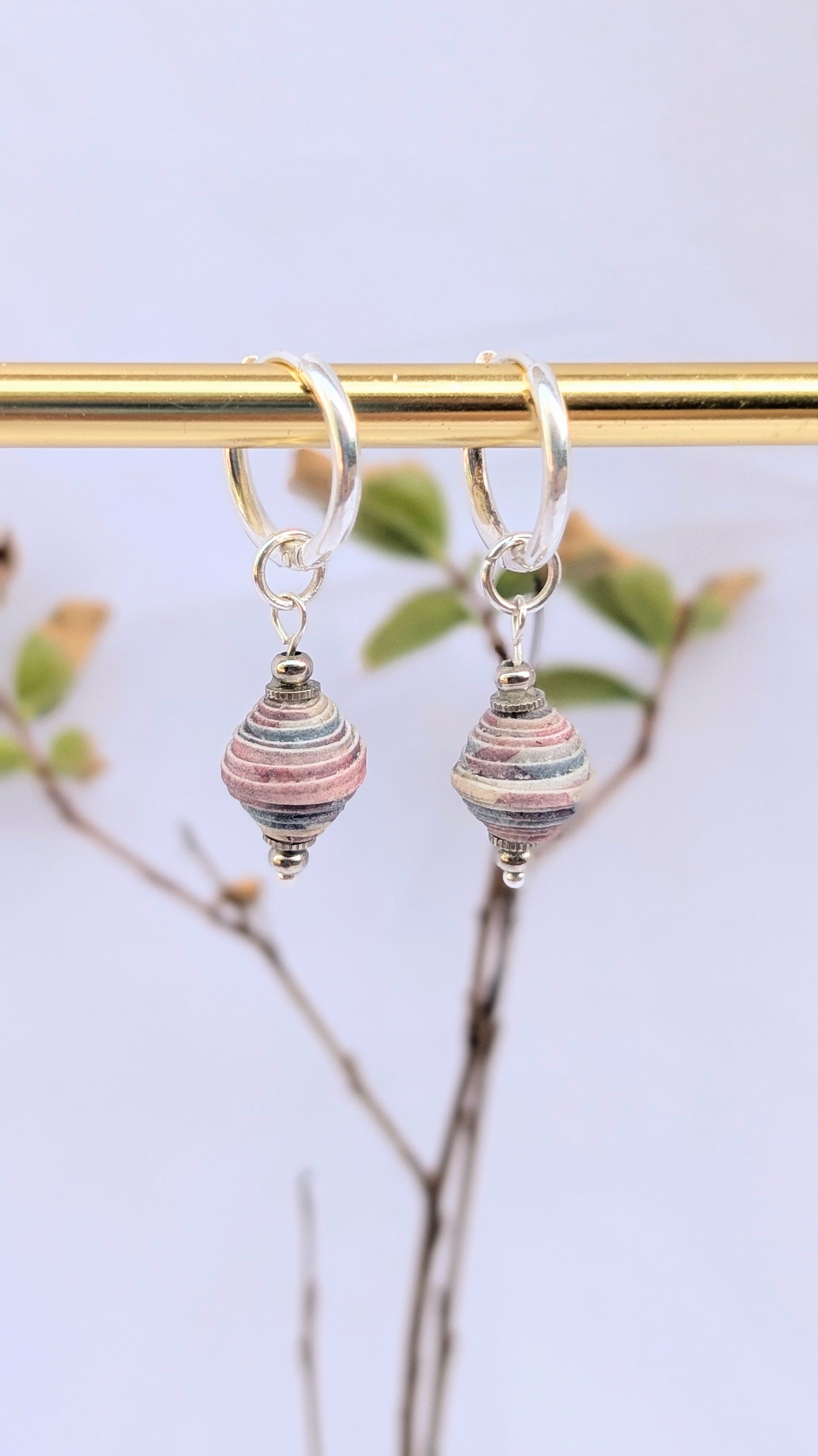 Handmade Paper Bead Hoop Earrings – Sustainable Jewellery