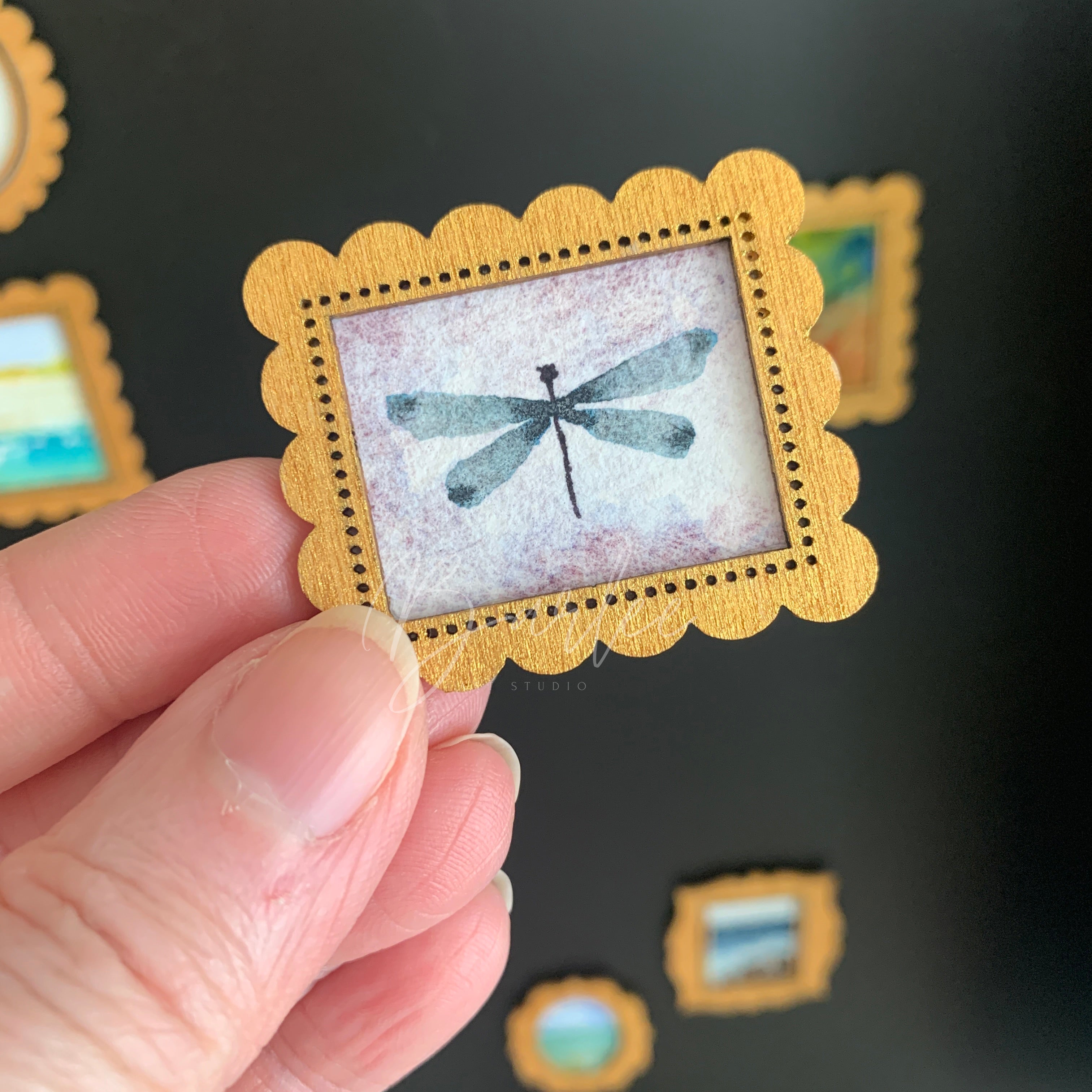 Hand Painted Fridge Magnet Set - 3 Framed Mini Paintings