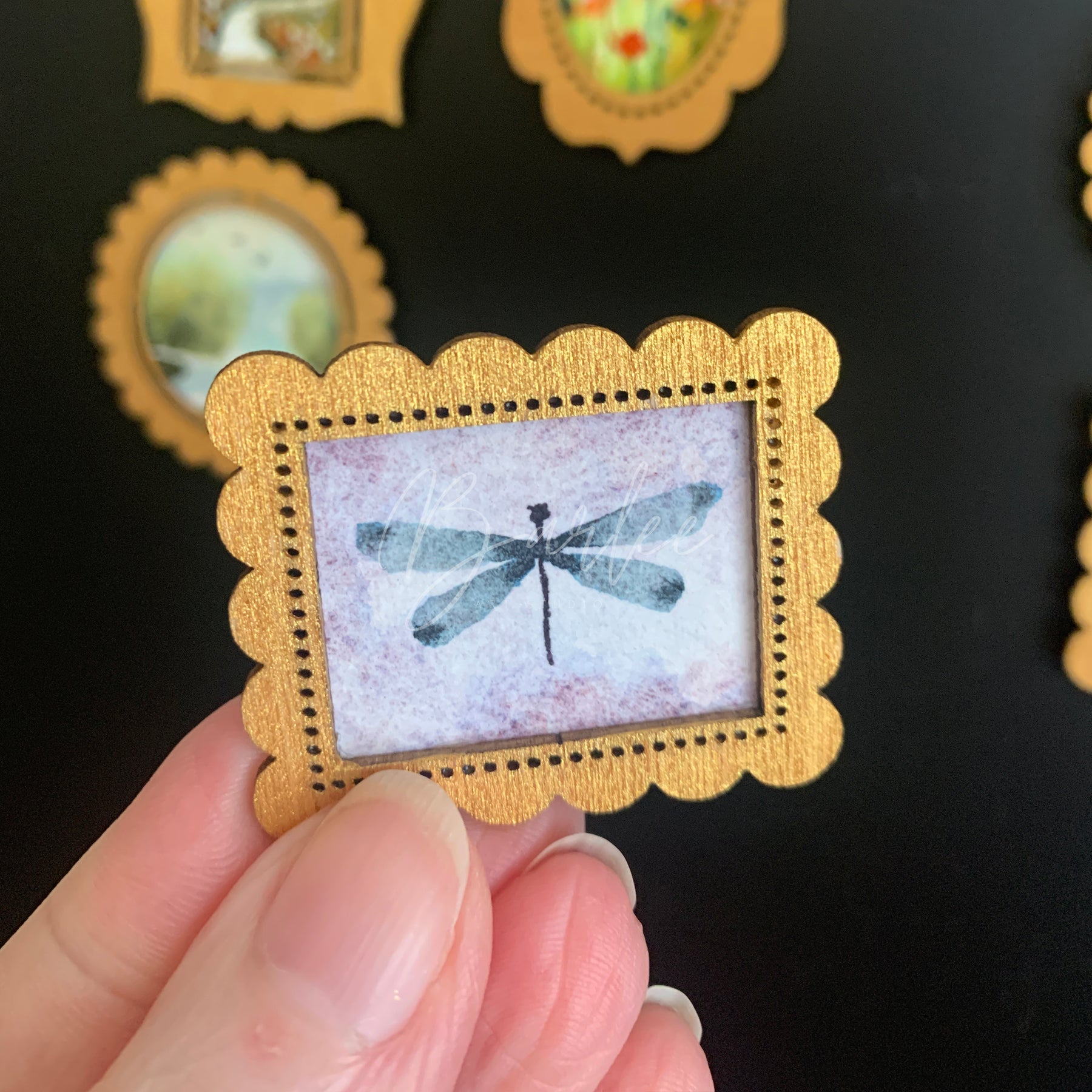Hand Painted Fridge Magnet Set - 4 Framed Mini Paintings