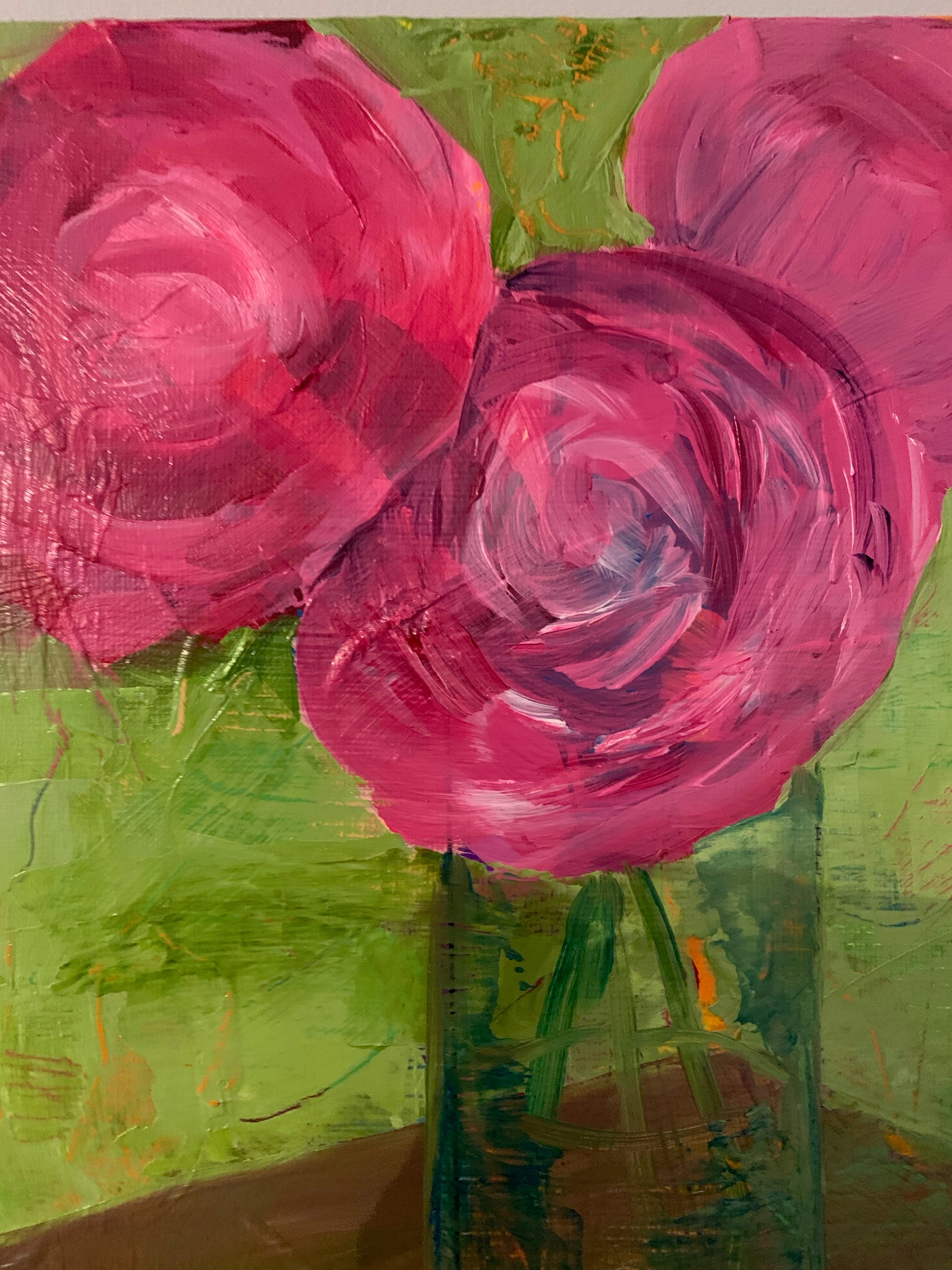 Pink Roses Abstract Flowers Wall Art