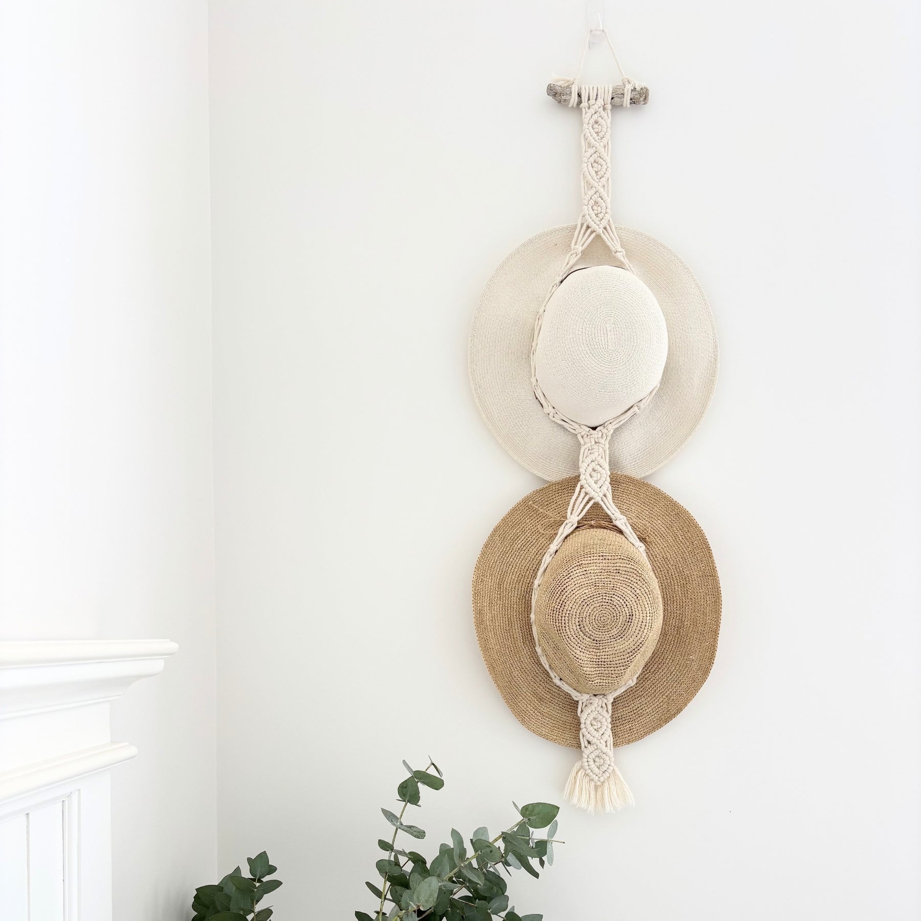 Macrame Hat Hanger - Double - Driftwood or Wood Ring Option