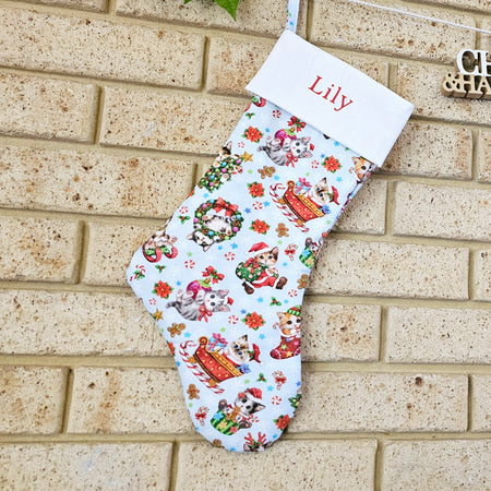 Personalized Quilted Christmas Stocking: Extra Long Kitten Design