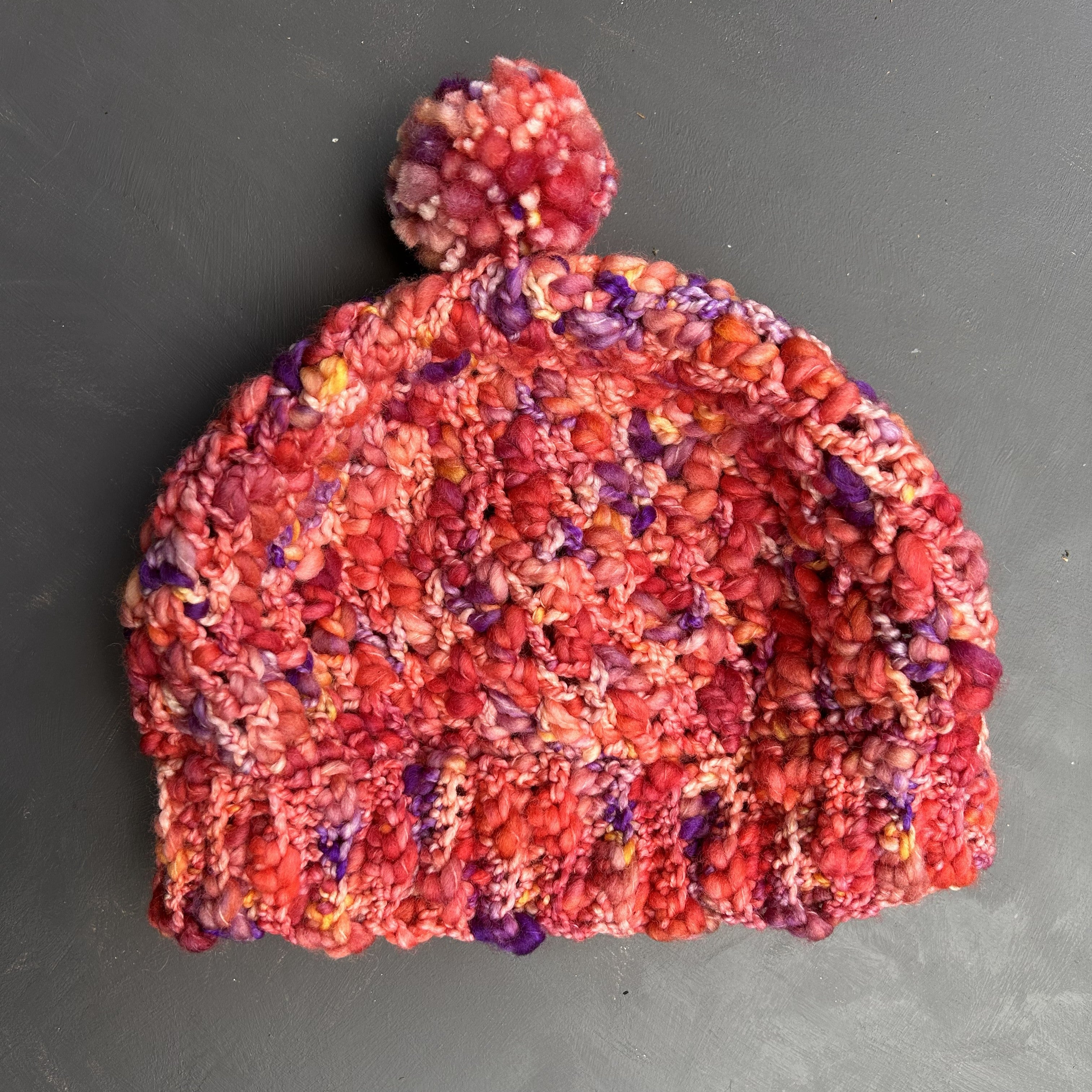 Popcorn Textured Crochet Beanie with Pom-Pom
