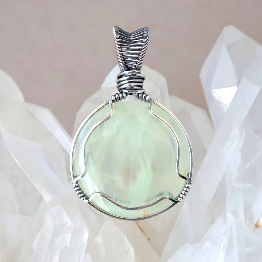 Handcrafted Prehnite Pendant - Gentle Talisman of Alignment