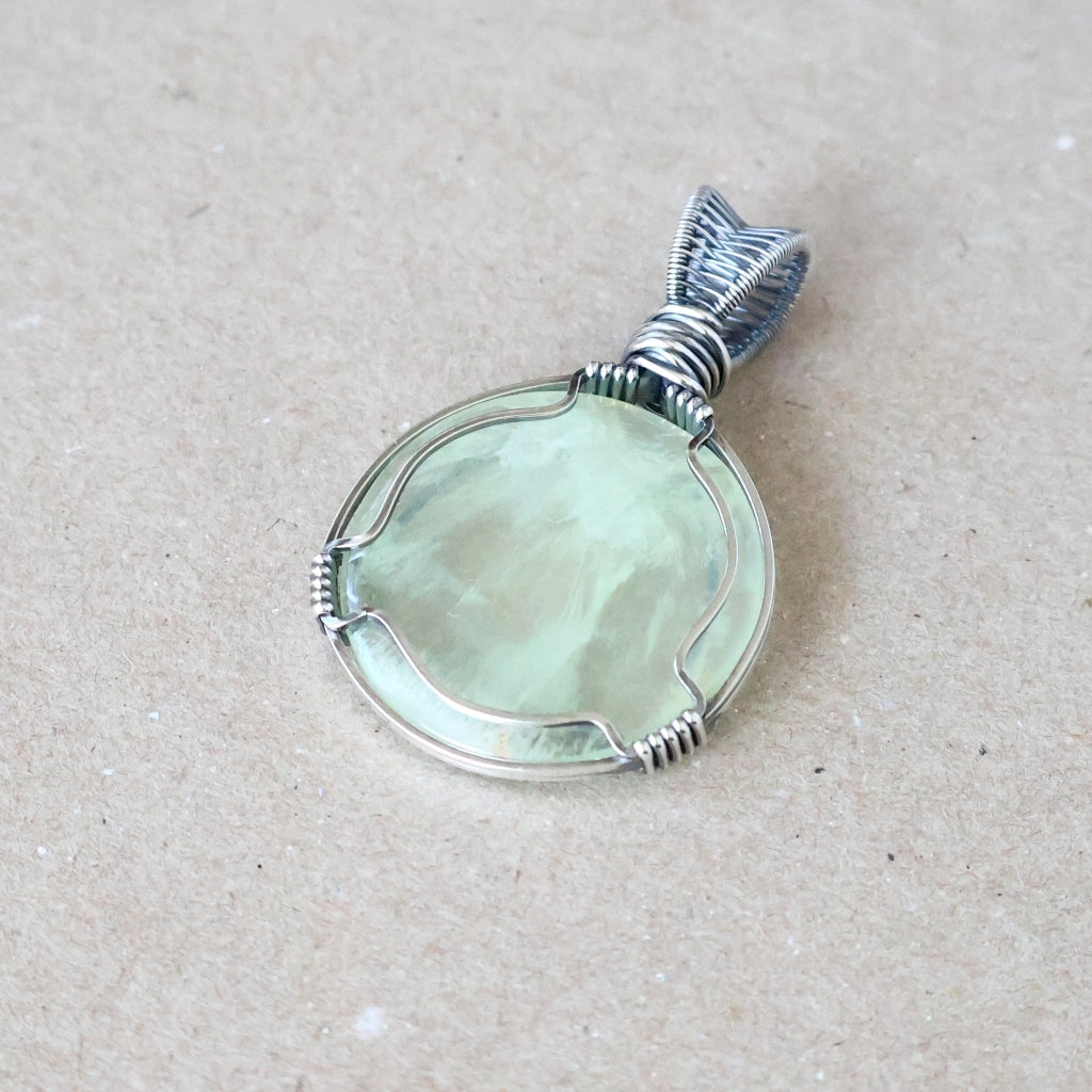 Handcrafted Prehnite Pendant - Gentle Talisman of Alignment